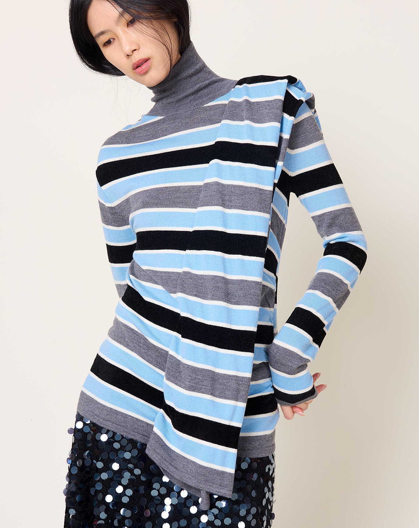 Zankov Berlin Draped Stripe Turtleneck