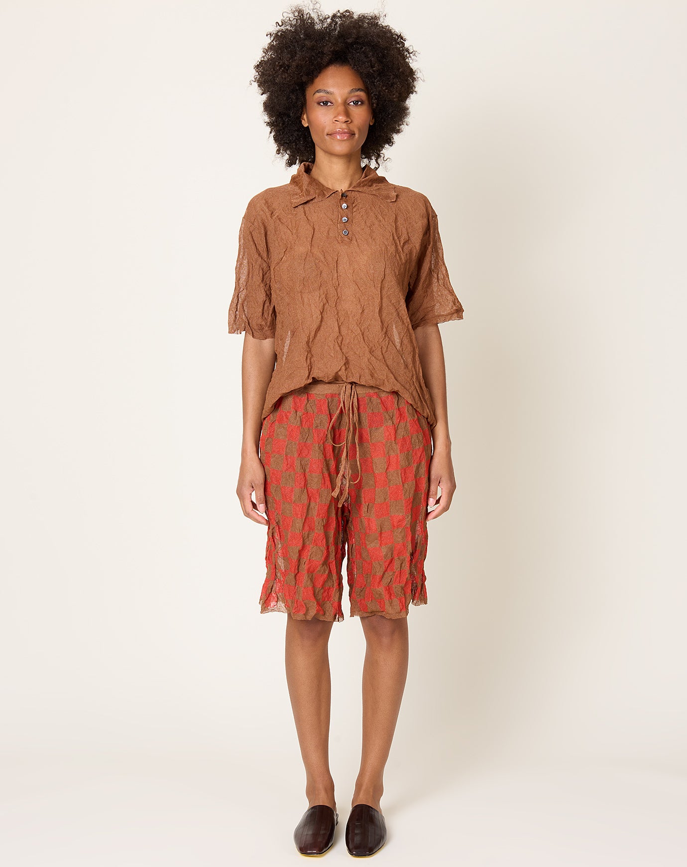 Zankov Lou Checkerboard Shorts in Tobacco & Tomato