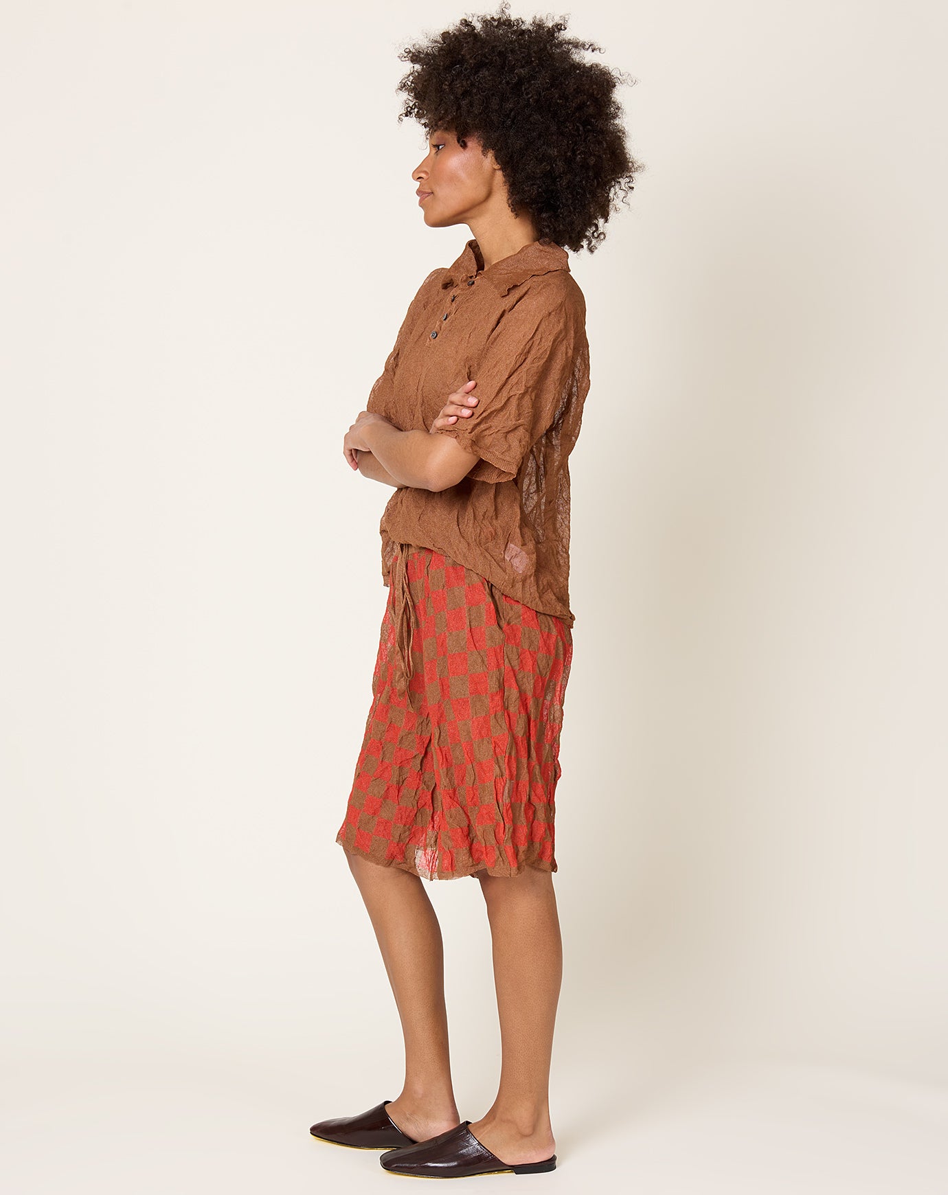 Zankov Lou Checkerboard Shorts in Tobacco & Tomato