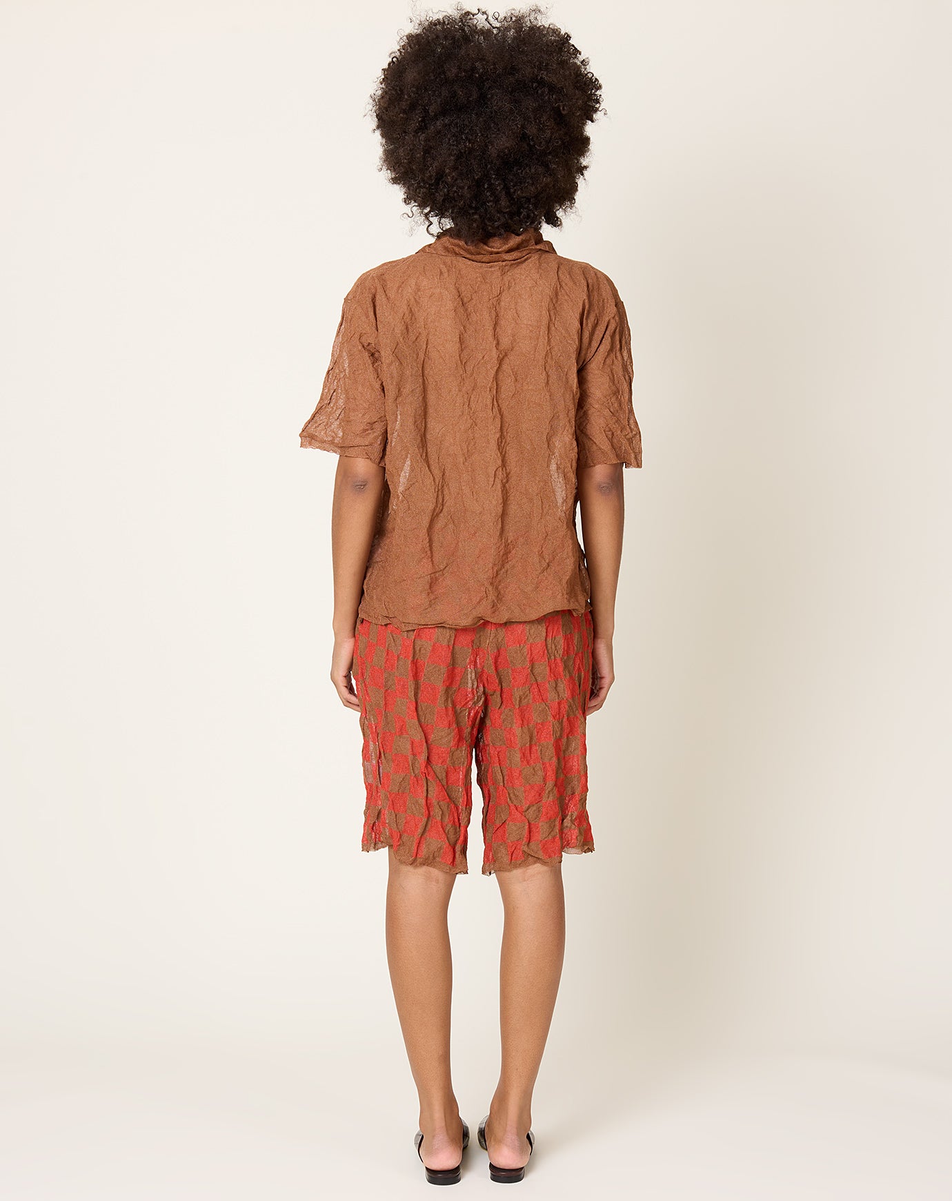 Zankov Lou Checkerboard Shorts in Tobacco & Tomato