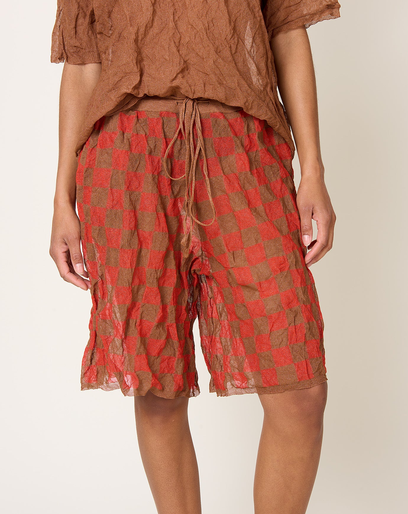 Zankov Lou Checkerboard Shorts in Tobacco & Tomato