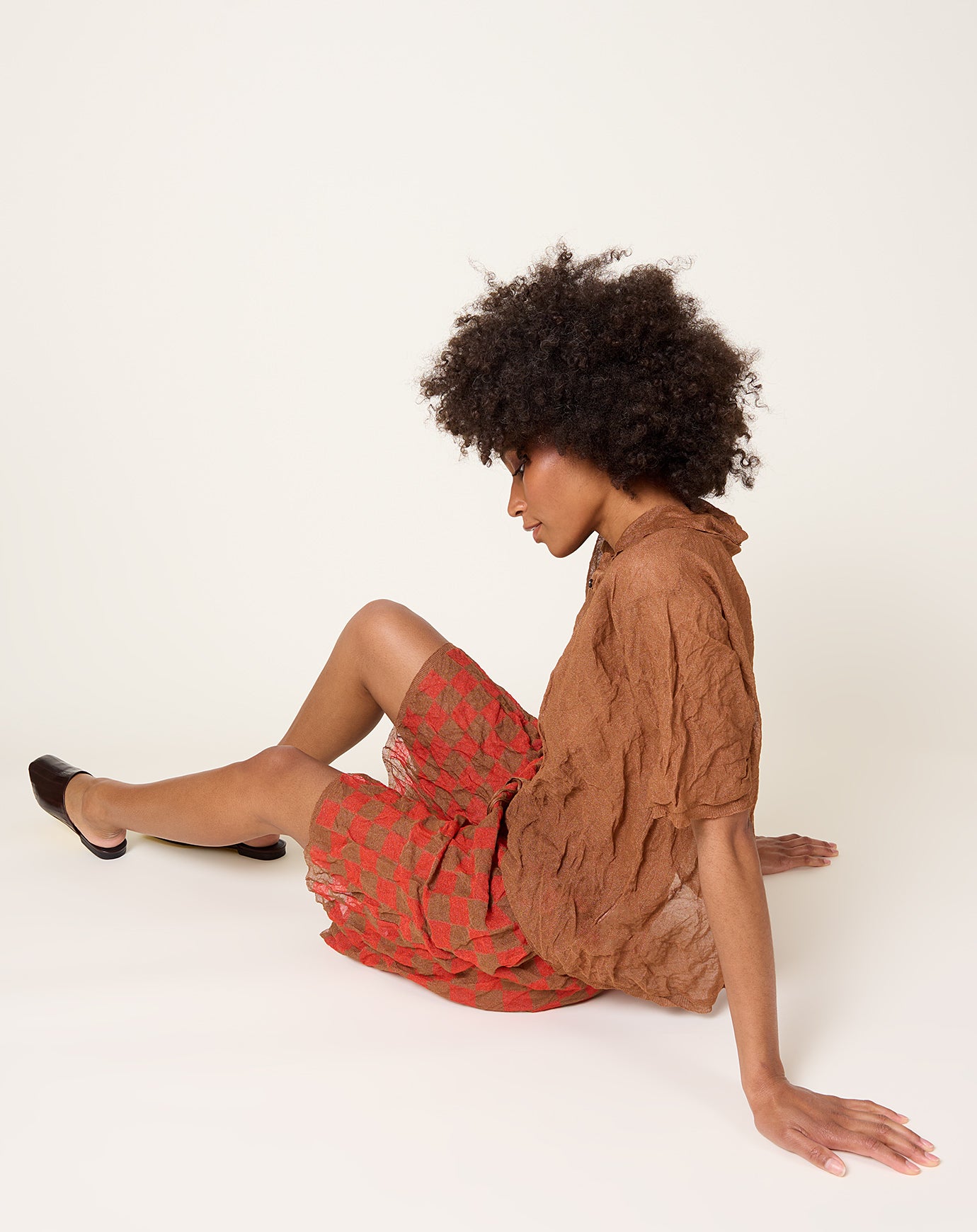 Zankov Lou Checkerboard Shorts in Tobacco & Tomato