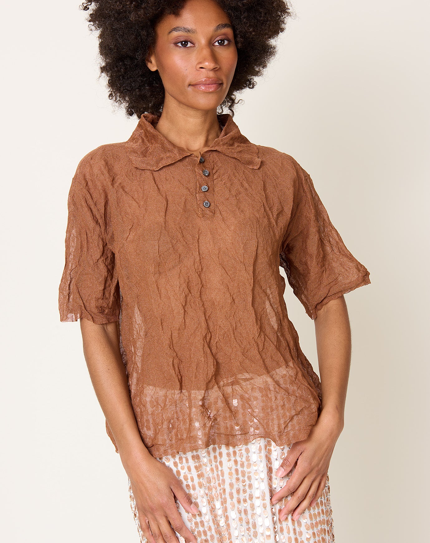 Zankov Luke Crinkle Polo in Tobacco