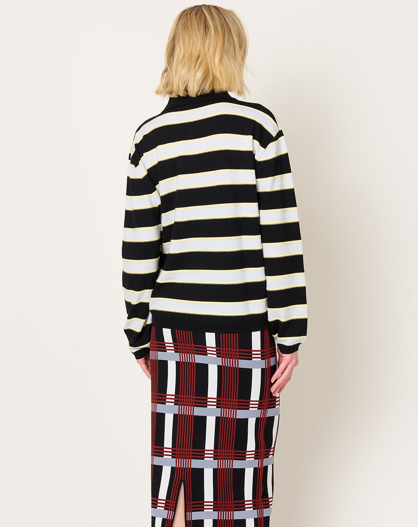 Zankov Ryan Pointelle Stripe Polo in Black & Oyster