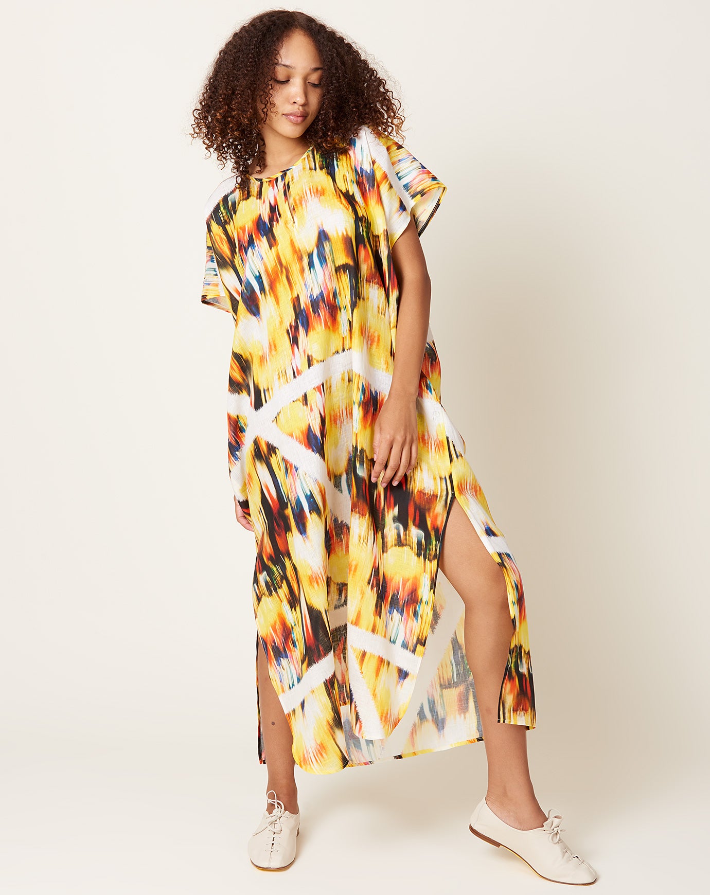 Zero + Maria Cornejo Curve Rae Caftan in Linen Blur Print