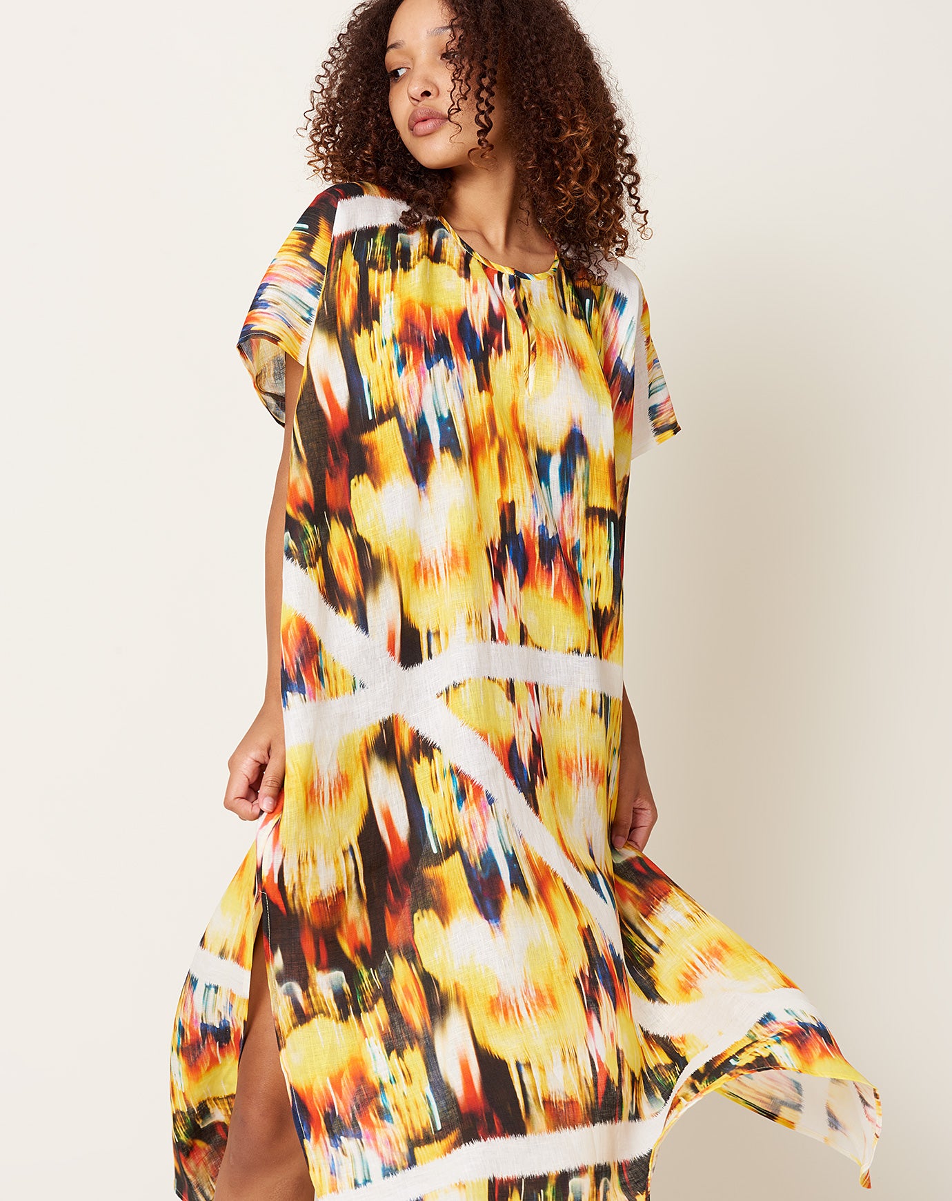 Zero + Maria Cornejo Curve Rae Caftan in Linen Blur Print