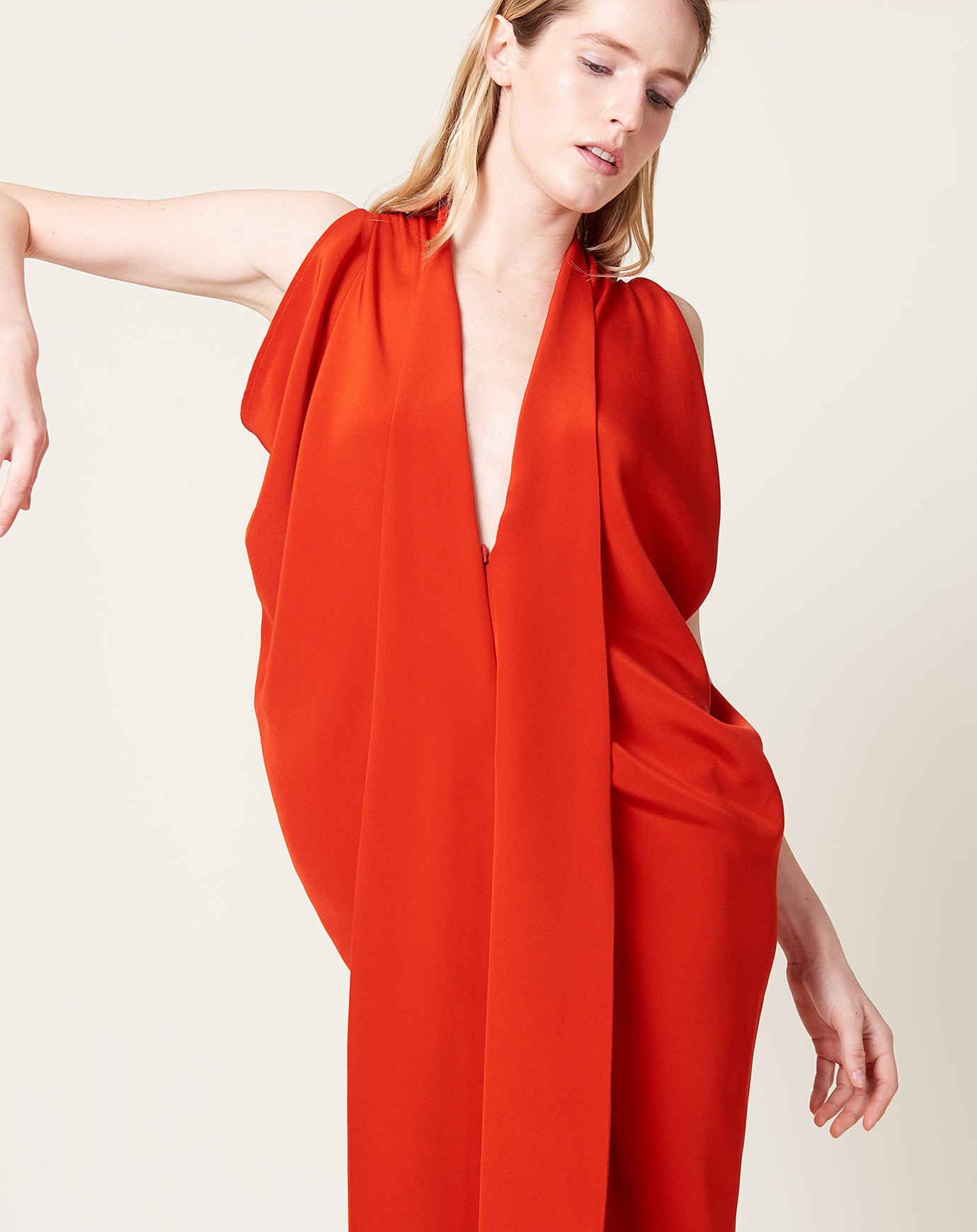 Zero + Maria Cornejo Eve Long Foil Dress in Lucky Red