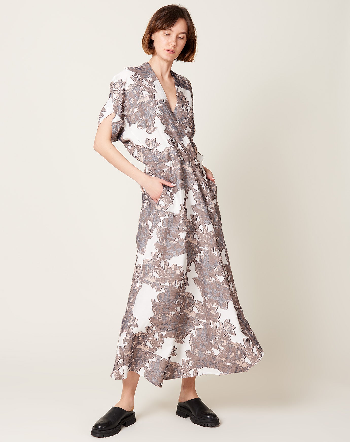 Zero + Maria Cornejo Long Aki Wave Dress in White Flora Coupe