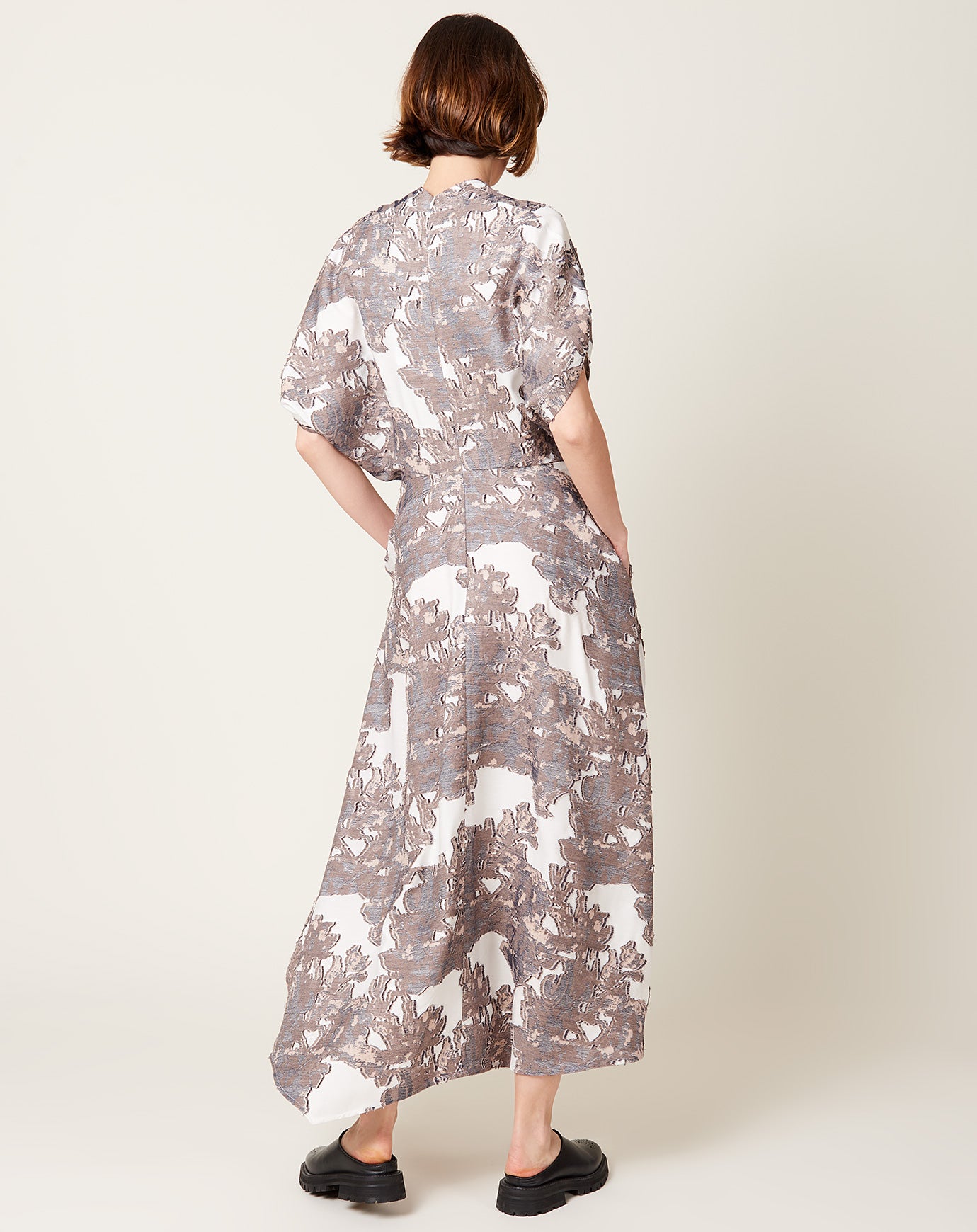 Zero + Maria Cornejo Long Aki Wave Dress in White Flora Coupe