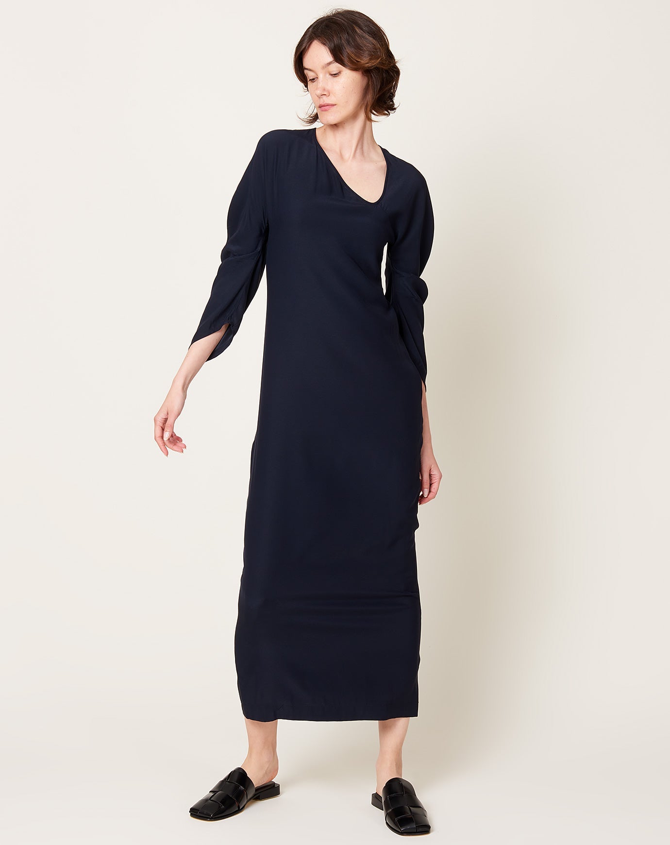 Zero + Maria Cornejo Long-sleeved Off Kilter Dress in Ink Jet