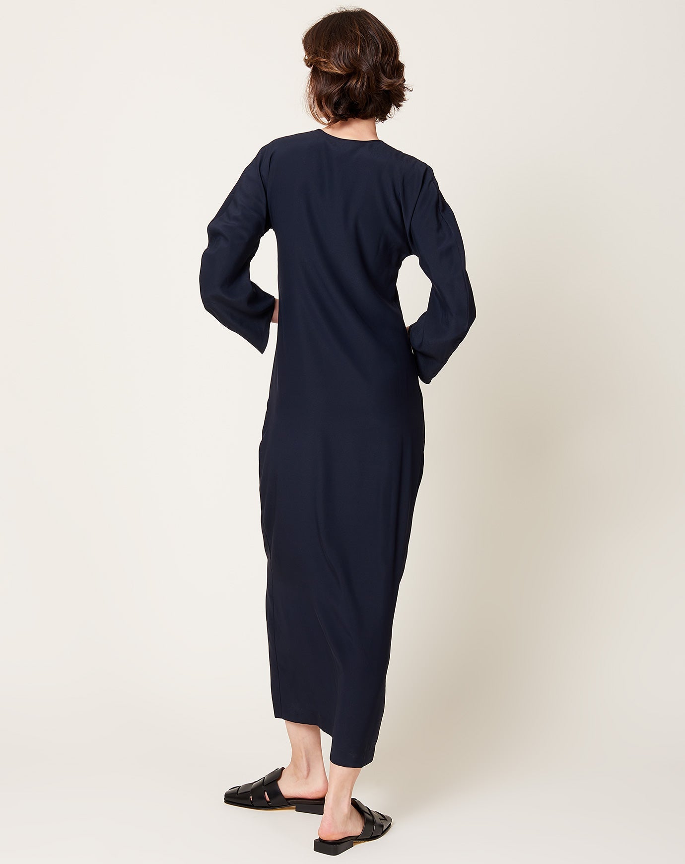 Zero + Maria Cornejo Long-sleeved Off Kilter Dress in Ink Jet