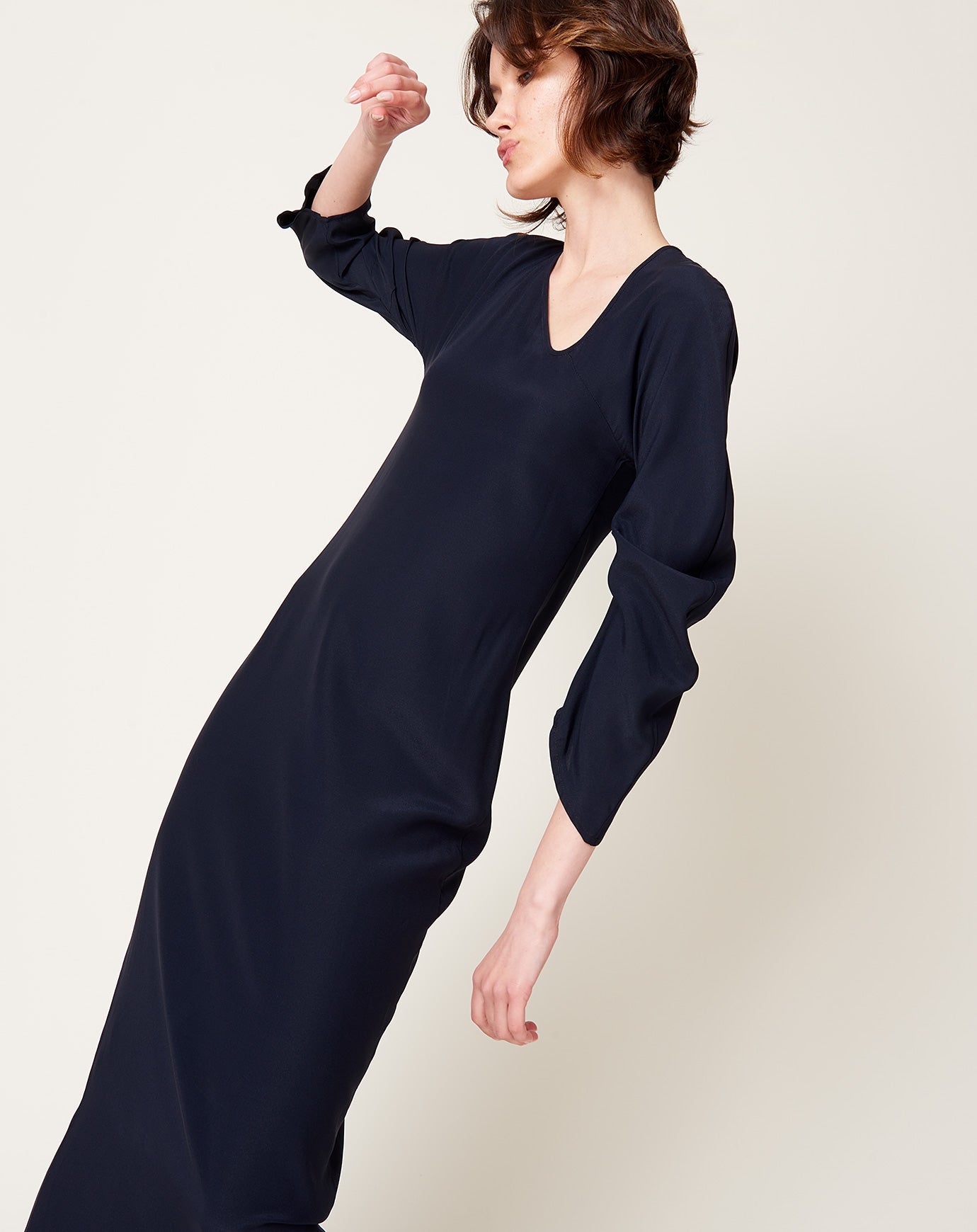 Zero + Maria Cornejo Long-sleeved Off Kilter Dress in Ink Jet