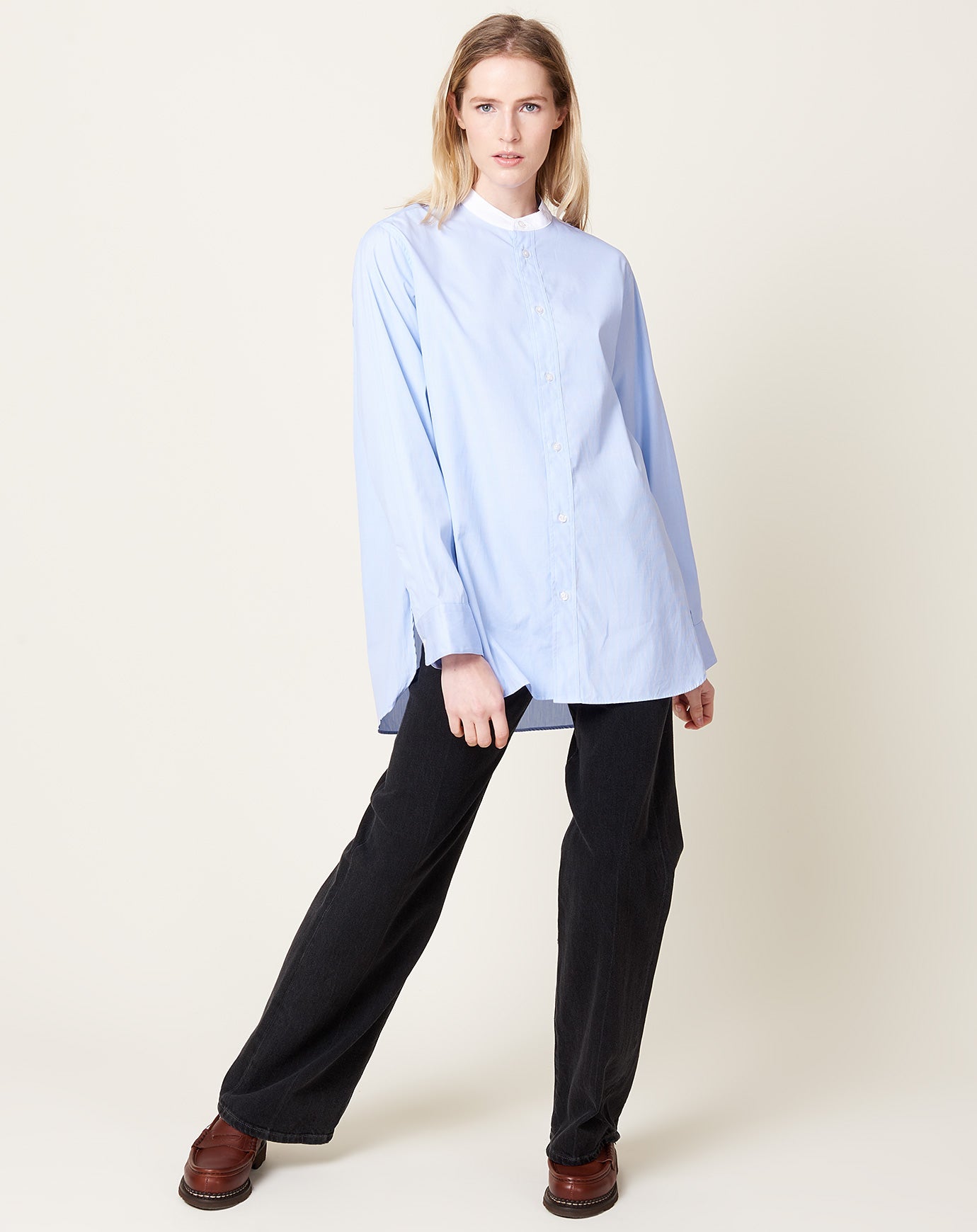 6397 Band Collar Dress Shirt in Blue