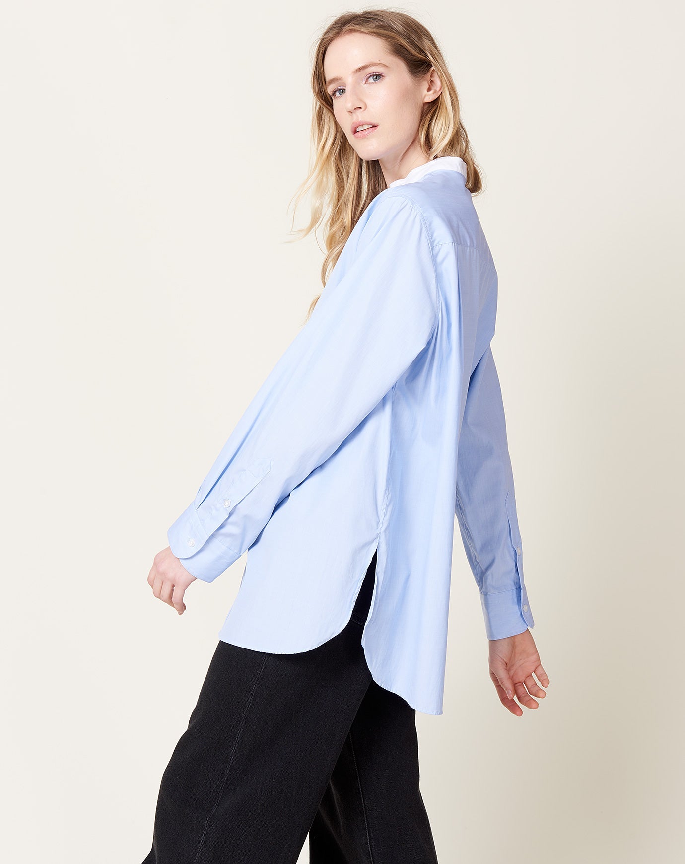 6397 Band Collar Dress Shirt in Blue