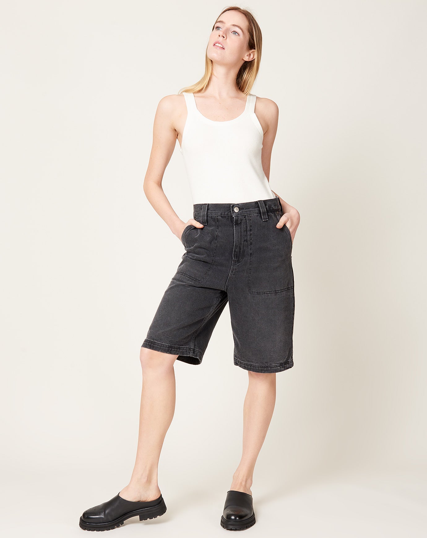 6397 Denim Carpenter Short in Stone Black