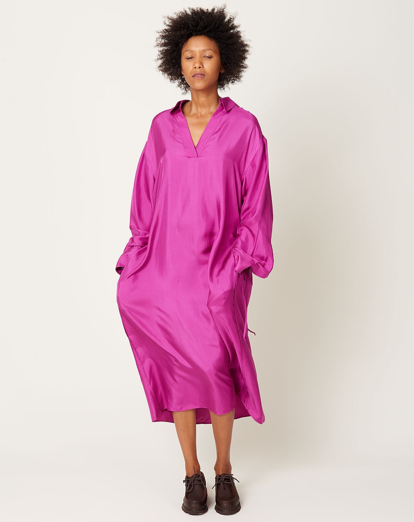 6397 Gathered Polo Dress in Fuschia