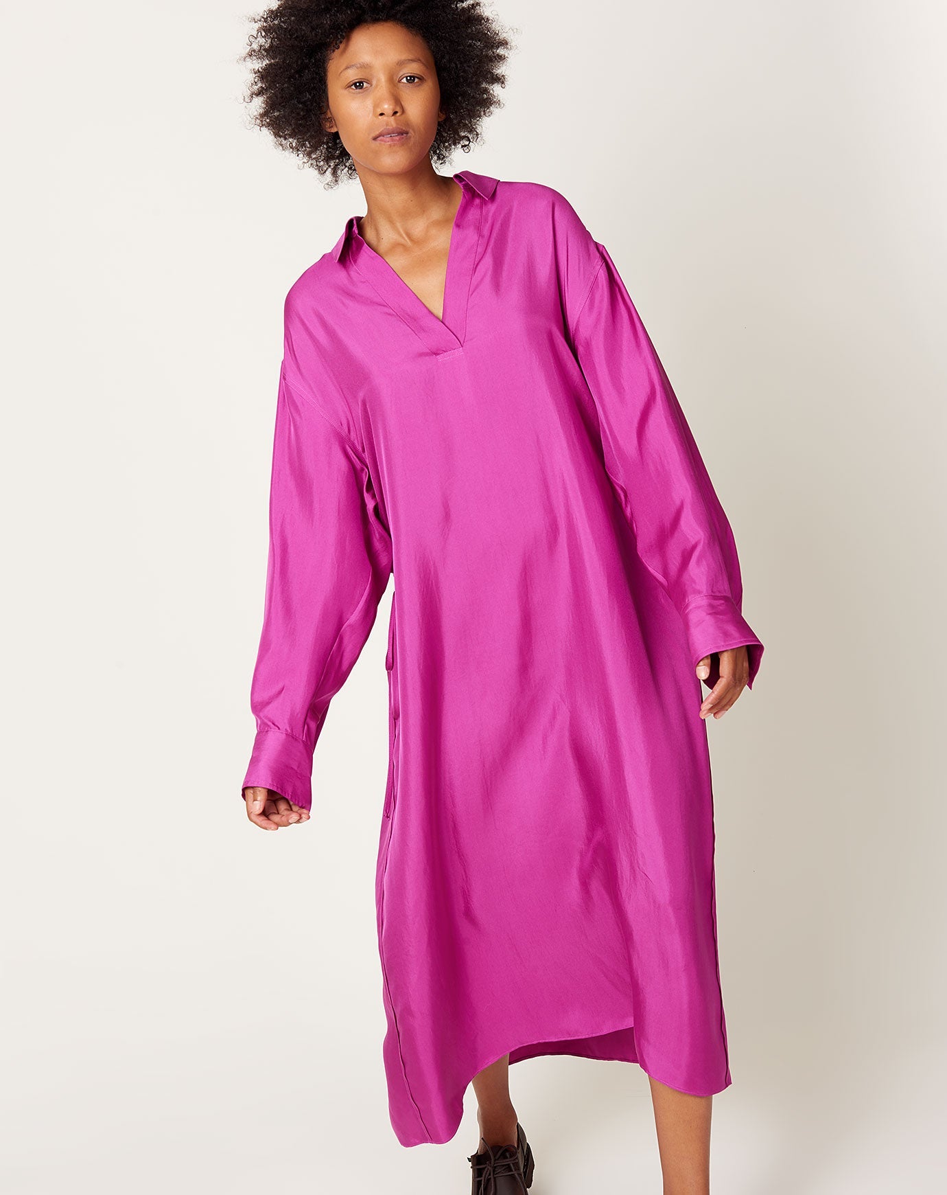 6397 Gathered Polo Dress in Fuschia