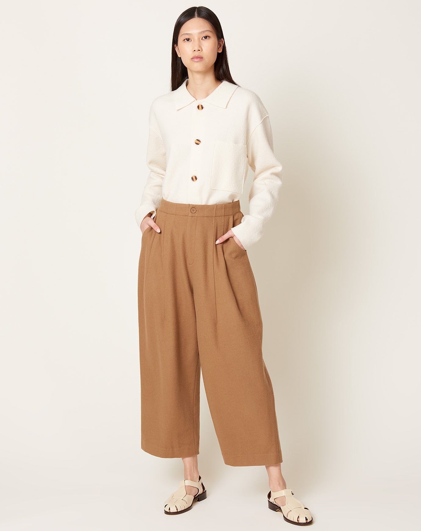 7115 by Szeki Wool Pleated Trouser in Tan