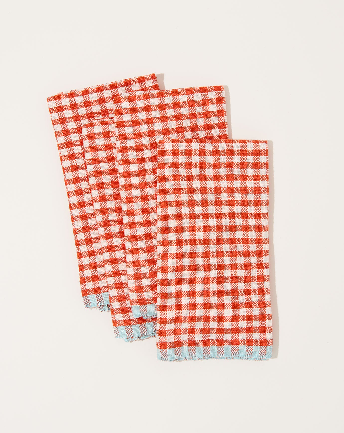 Caravan Two-Tone Gingham Napkins in Orange & Aqua, Set of 4