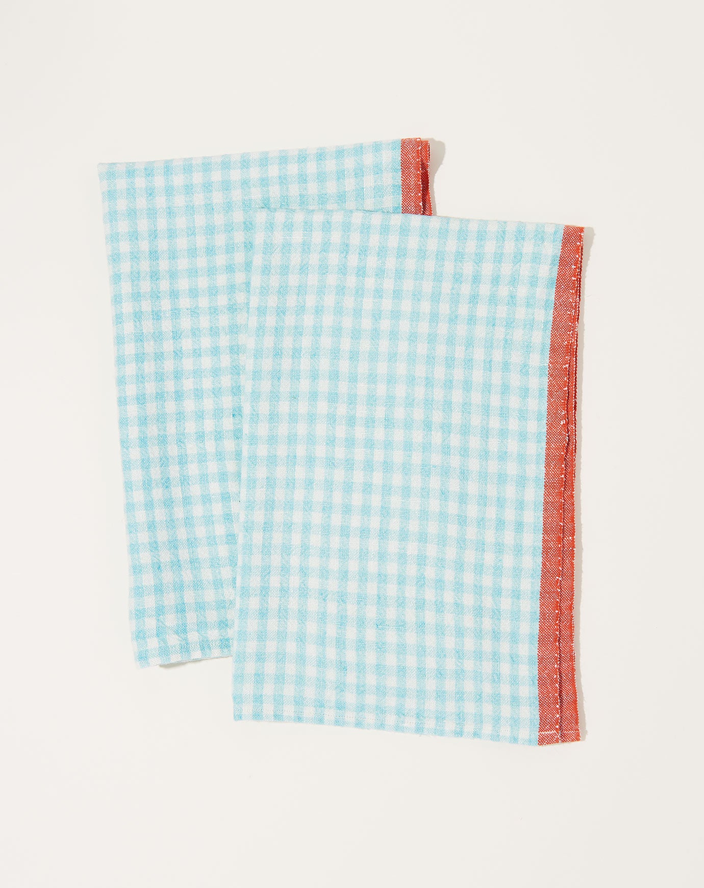 Caravan Two-Tone Gingham Towels in Aqua & Orange, Set of 2