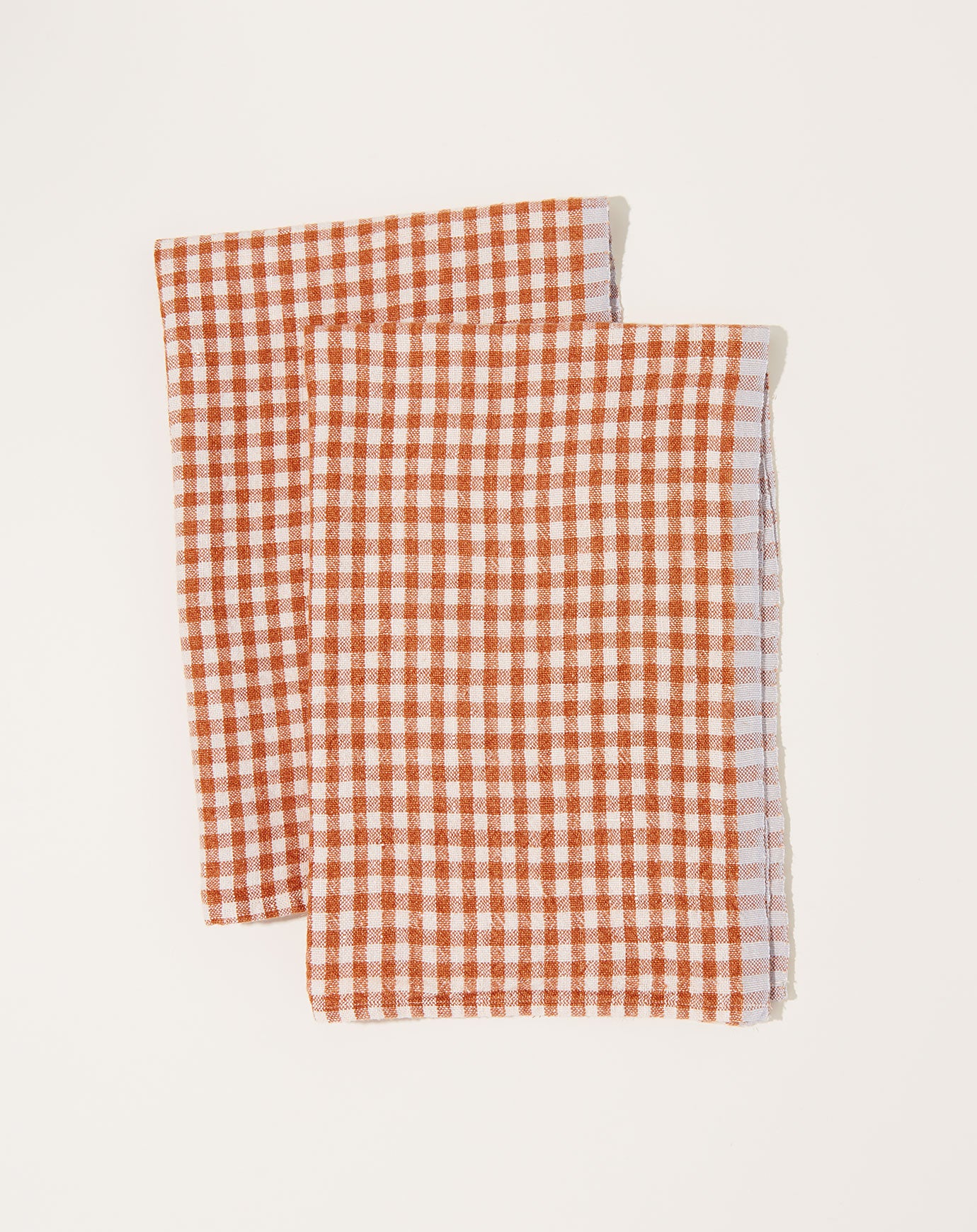 Caravan Two-Tone Gingham Towels in Cognac & Blue, Set of 2