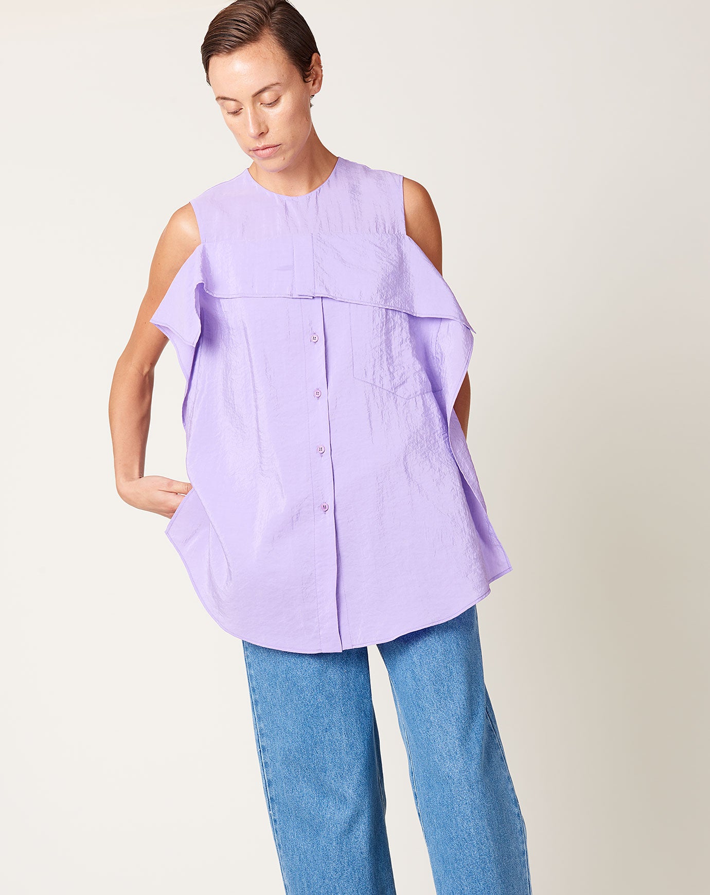 Christian Wijnants Thea Deconstructed Shirt in Violet