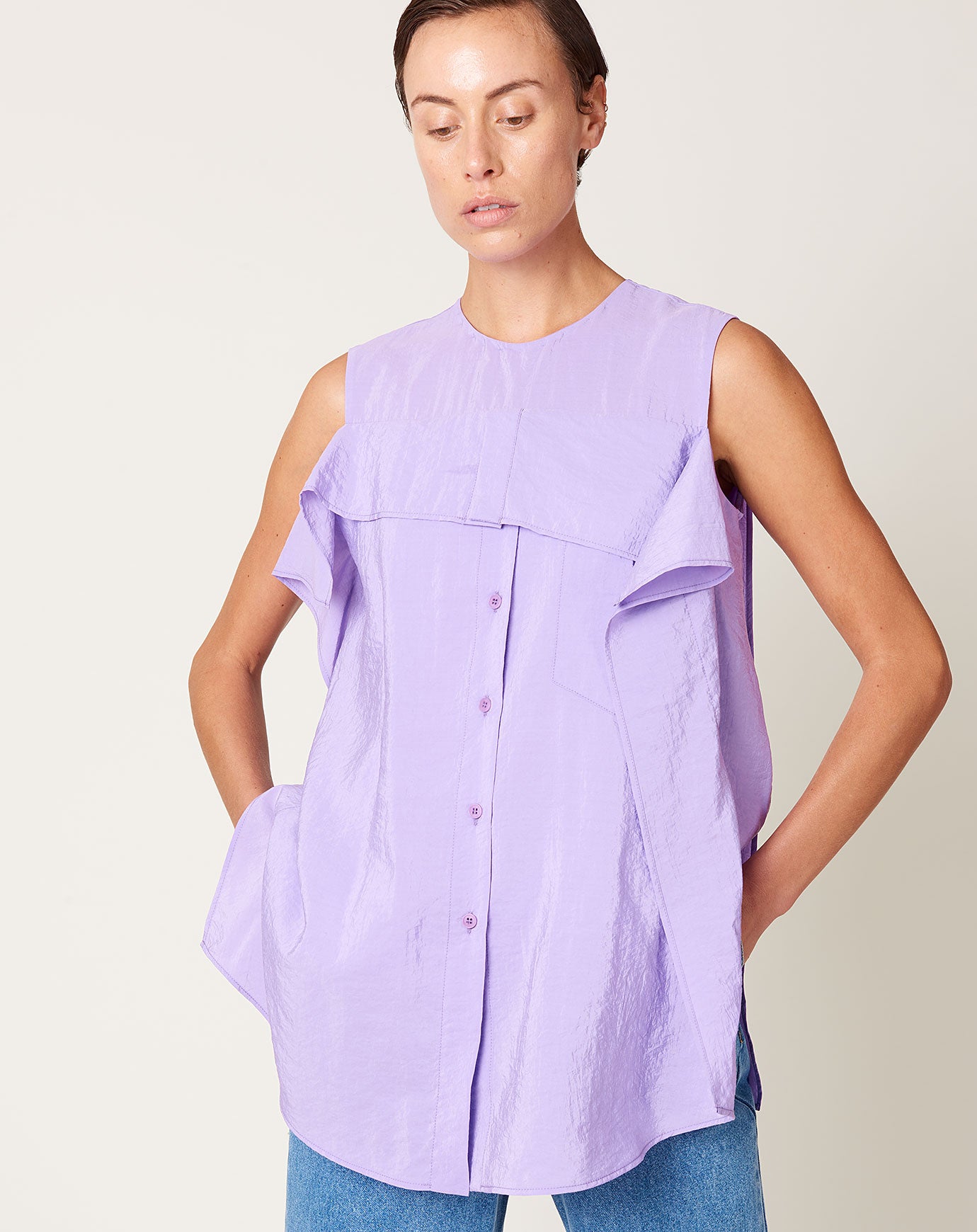 Christian Wijnants Thea Deconstructed Shirt in Violet