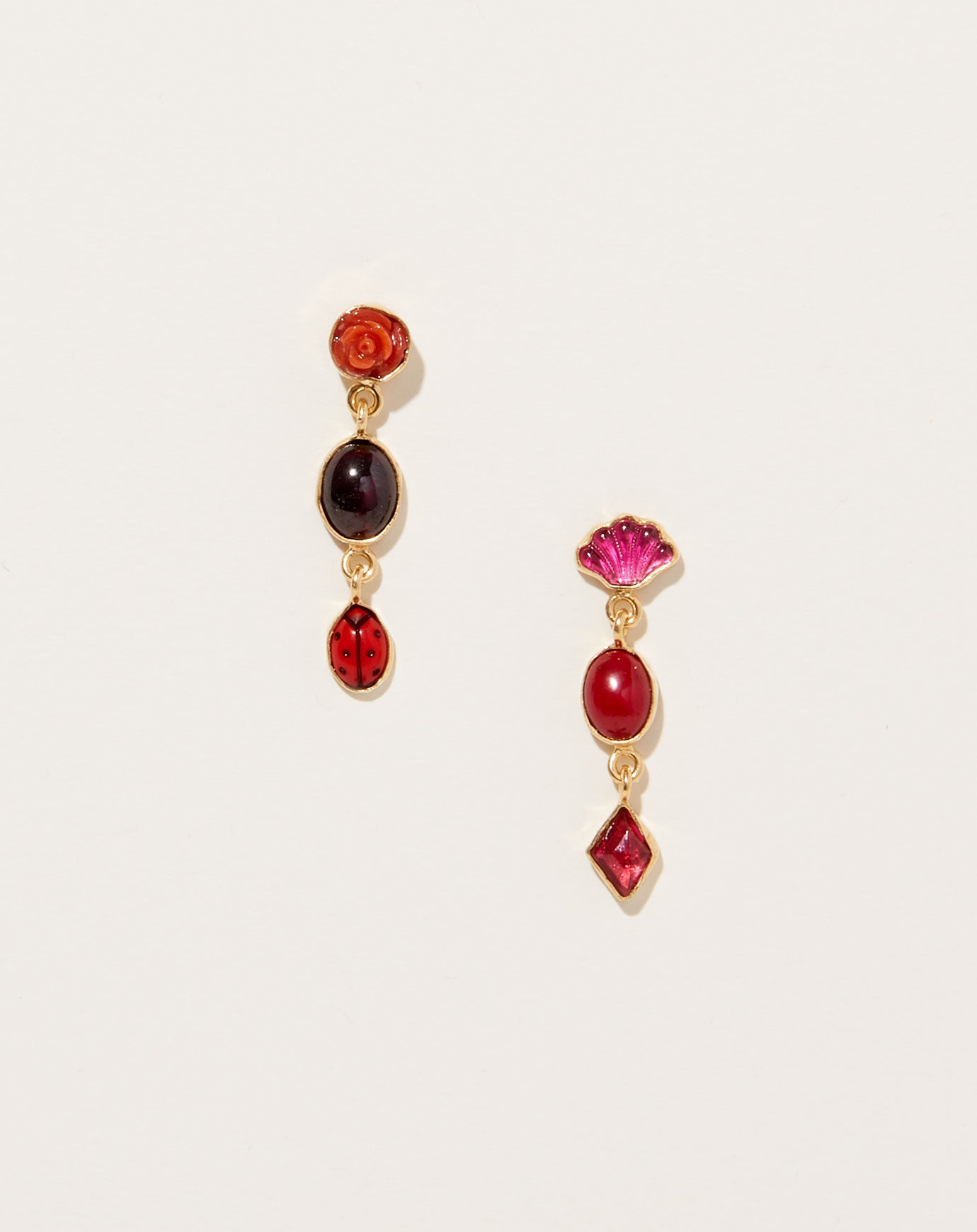 Grainne Morton Garnet Three Charm Moving Drop Earrings