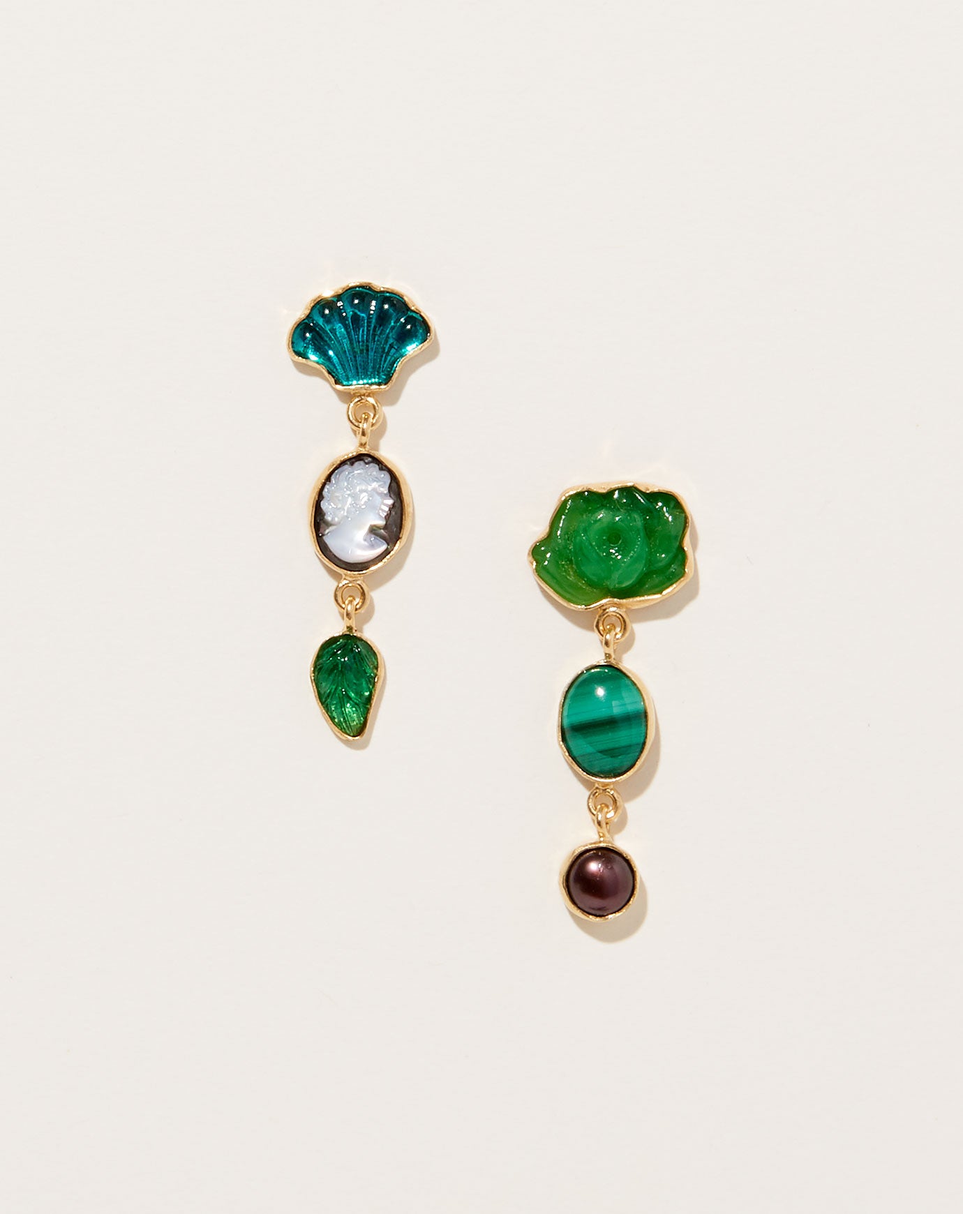 Grainne Morton Malachite Three Charm Moving Drop Earrings