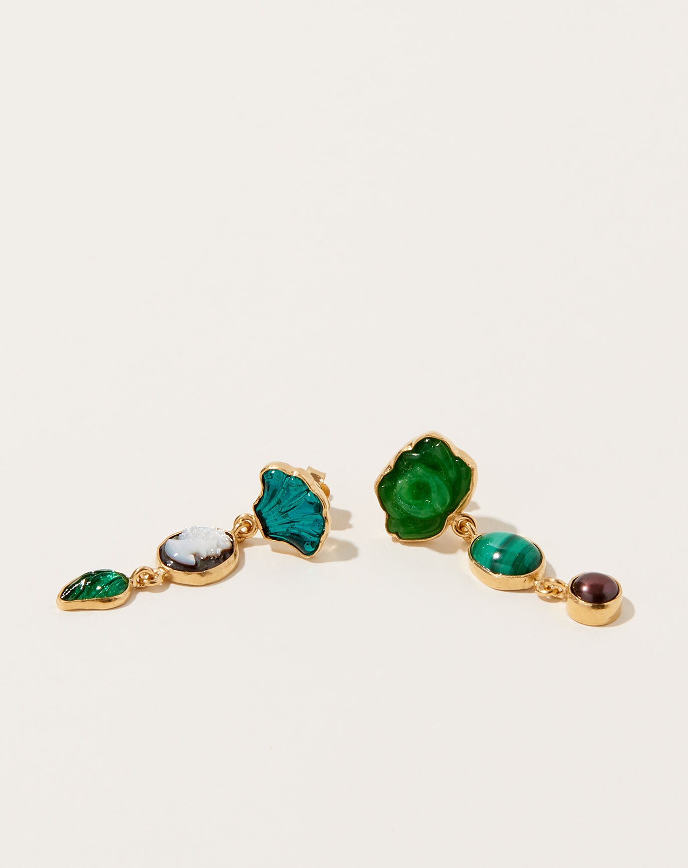 Grainne Morton Malachite Three Charm Moving Drop Earrings