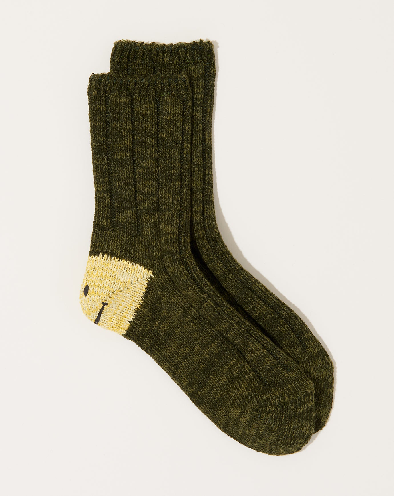 Kapital 56 Yarns Heel Smilie Socks in Khaki