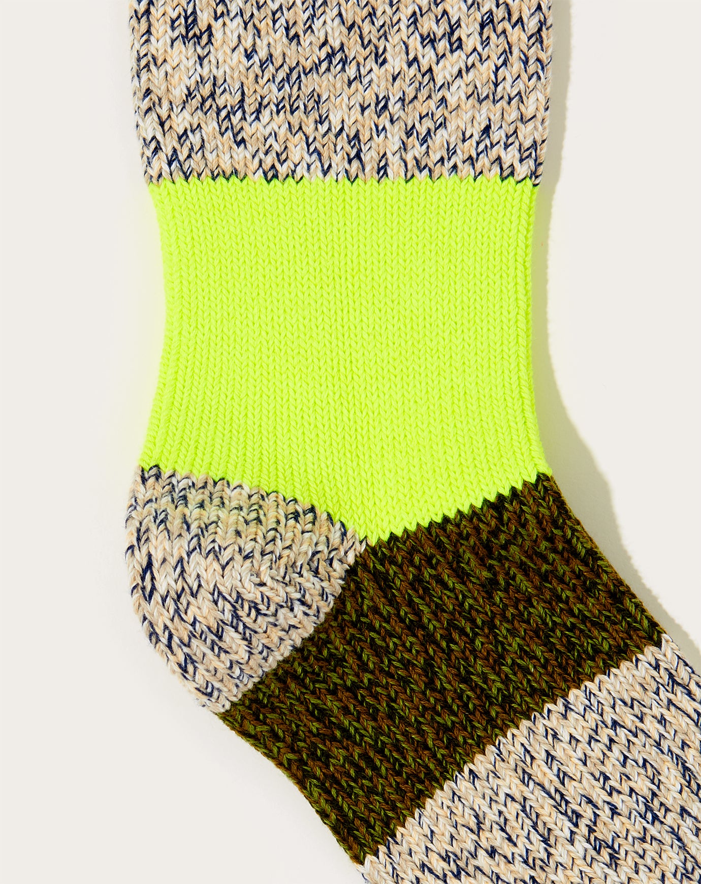 Kapital 56 Yarns Neon Line Gogh Socks in White and Khaki