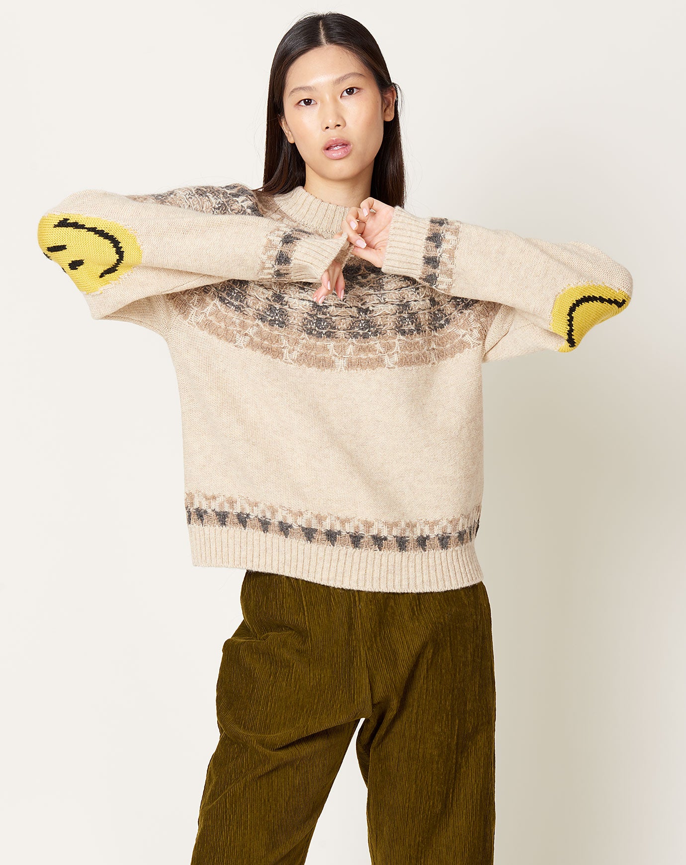 Kapital 5G Wool NORDIC SMILIE Patch Raglan Sweater