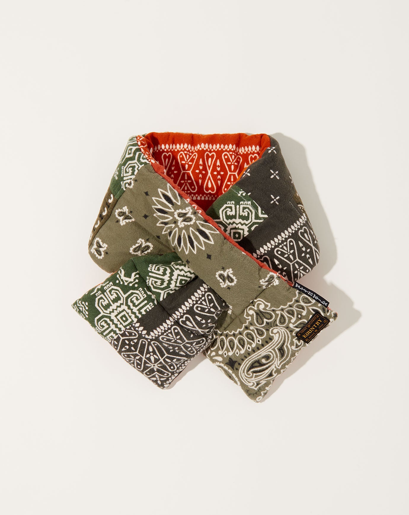 Kapital Flannel Reversible Bandana KESA Scarf in Khaki & Orange