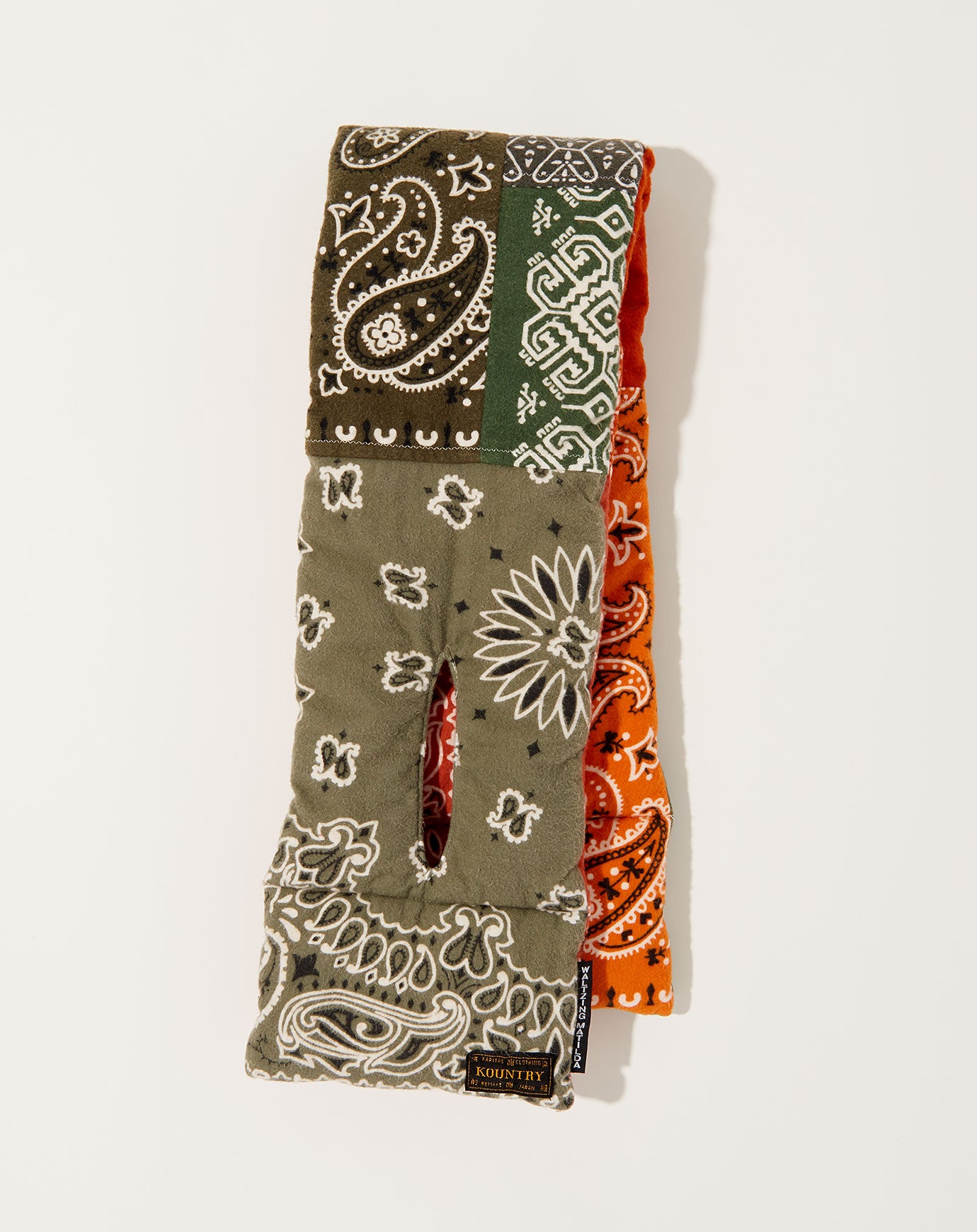 Kapital Flannel Reversible Bandana KESA Scarf in Khaki & Orange