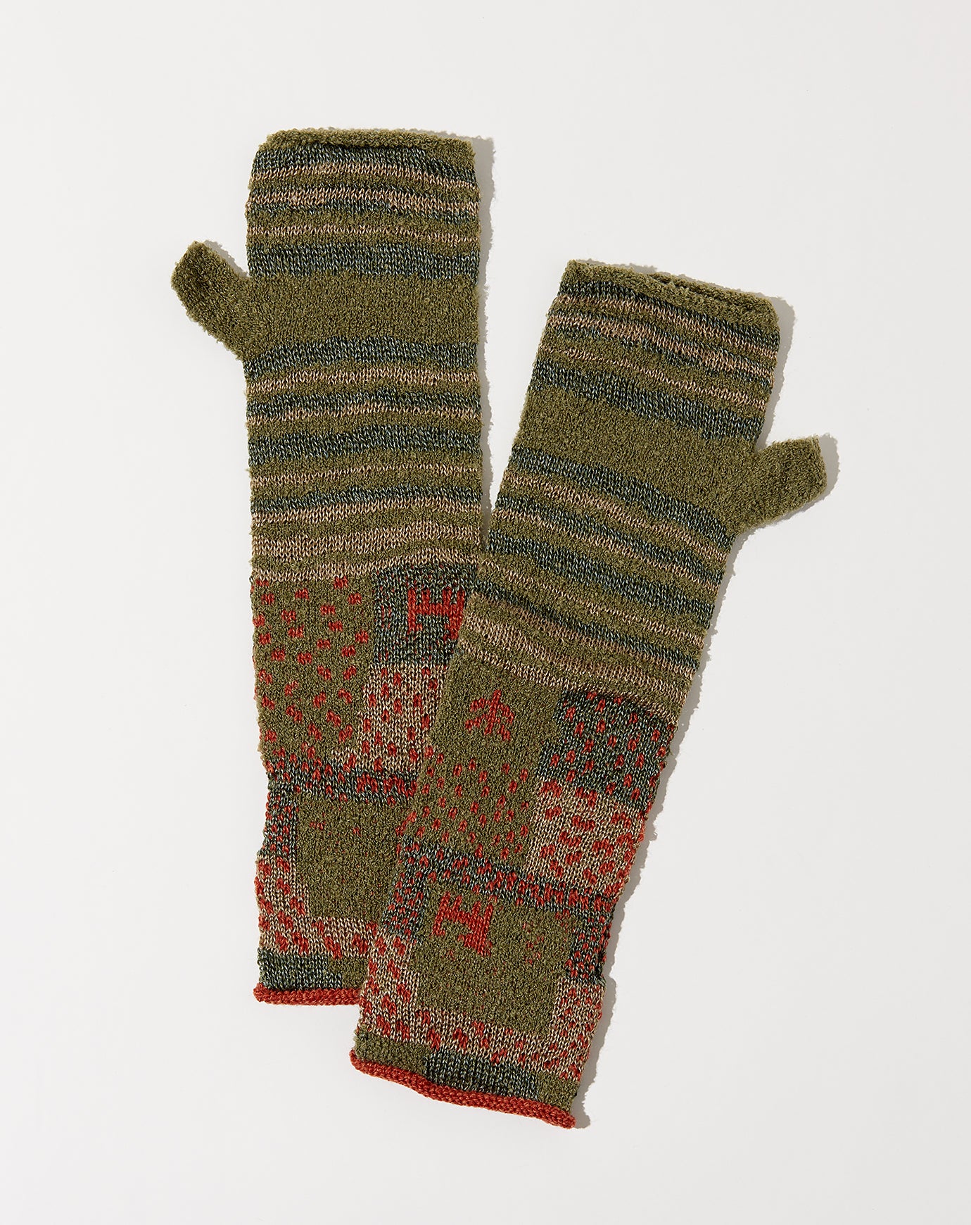 Kapital Gabeh Patchwork 2Ways Mittens in Khaki