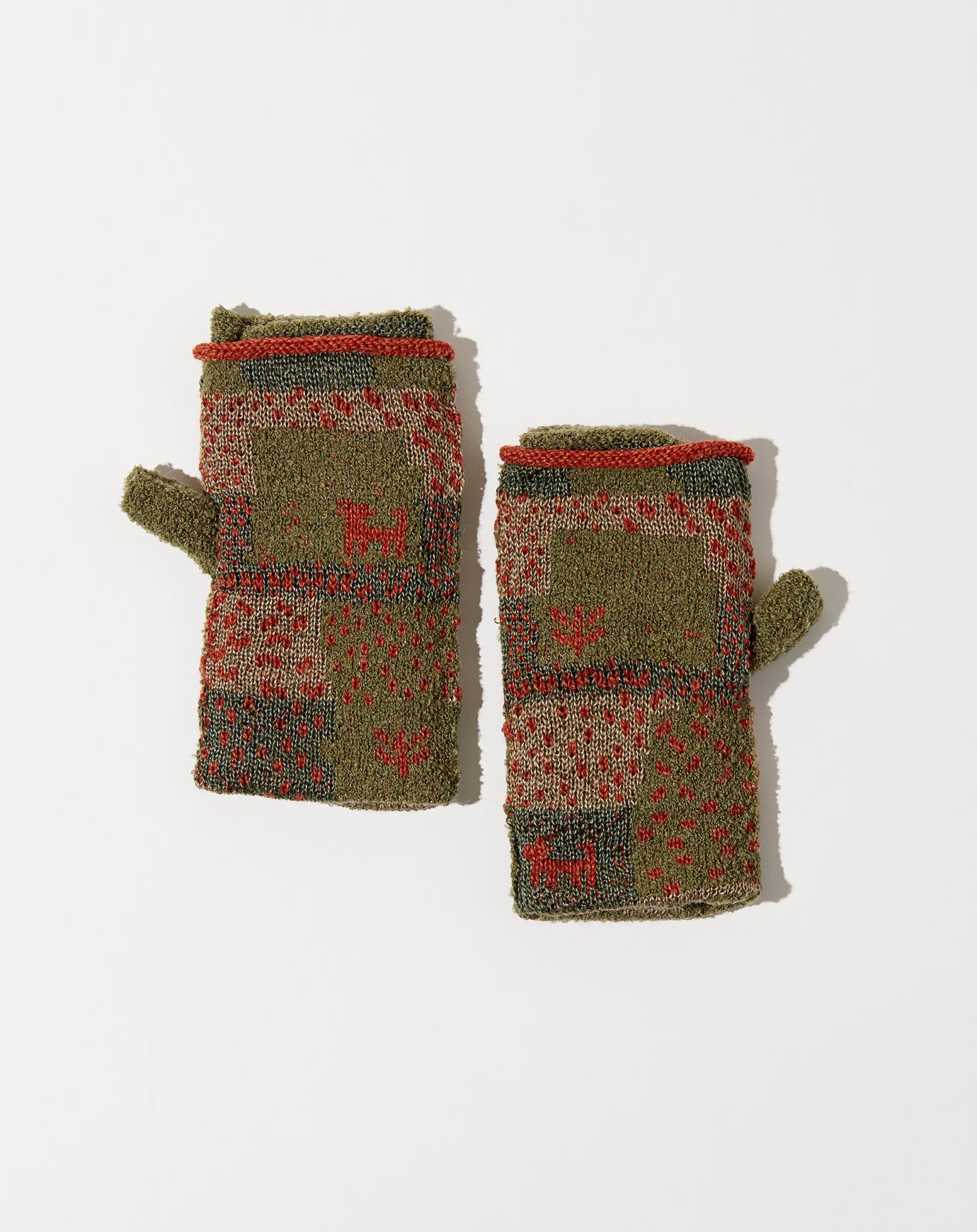 Kapital Gabeh Patchwork 2Ways Mittens in Khaki