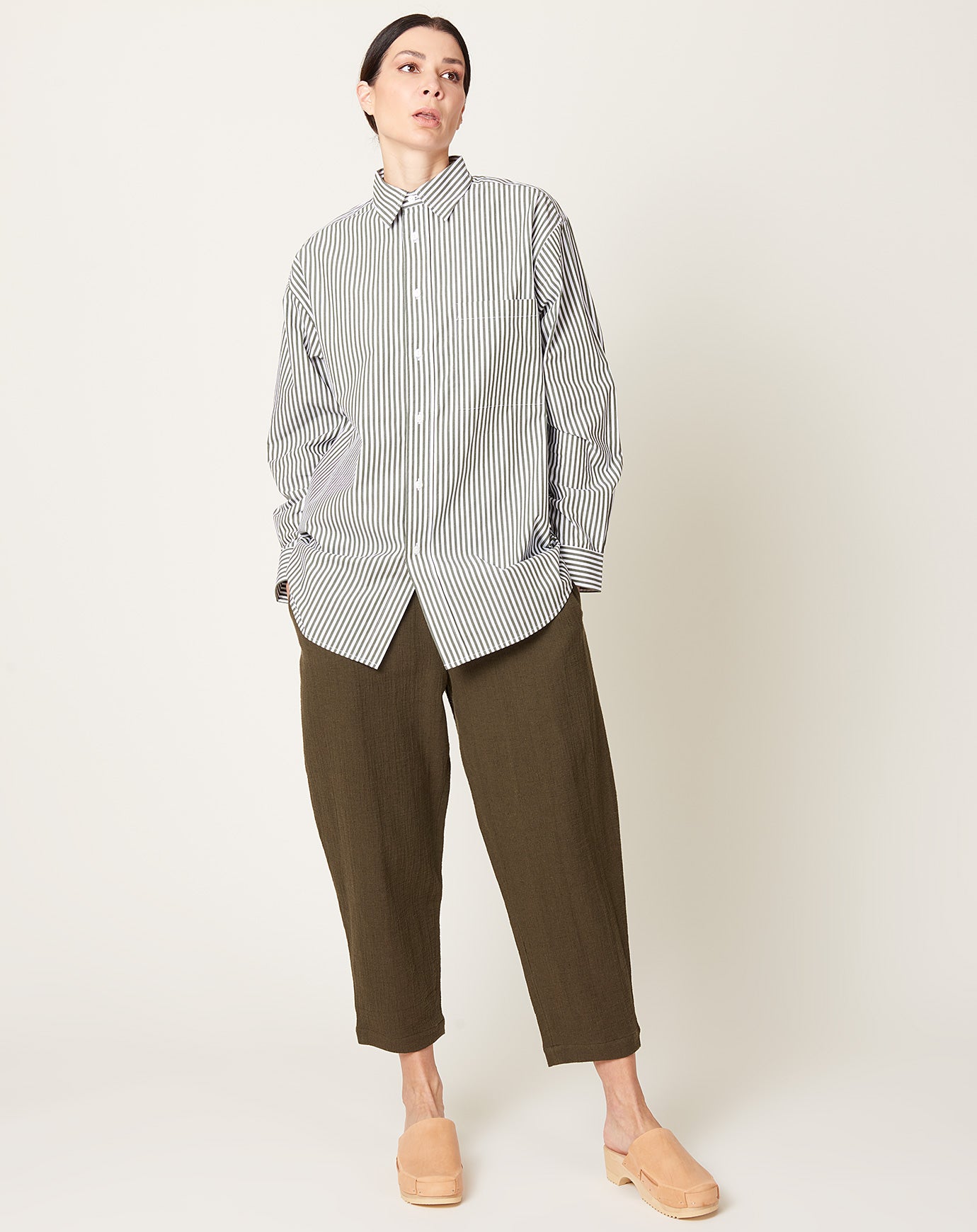 Kowtow James Shirt in Deep Green Stripe