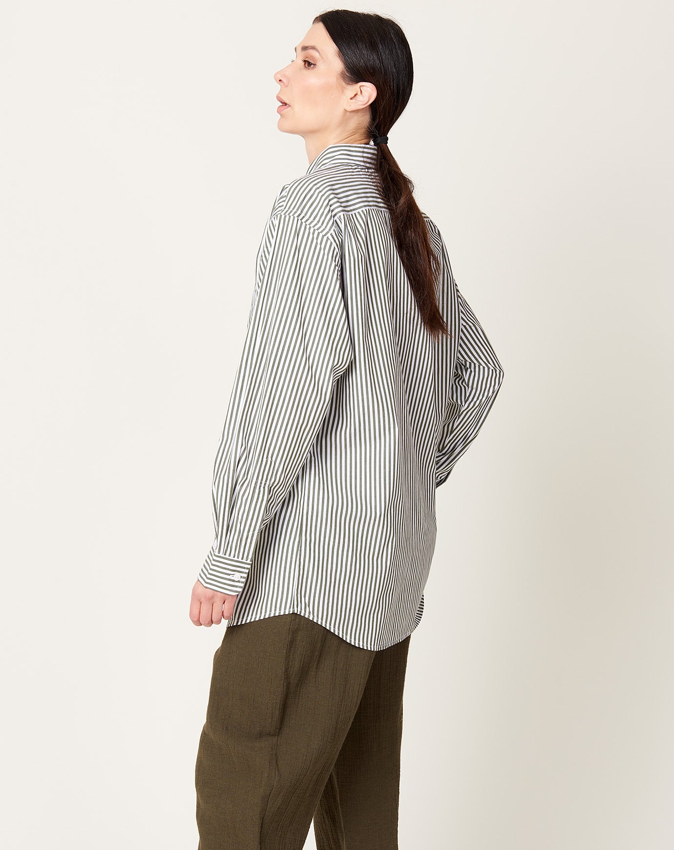 Kowtow James Shirt in Deep Green Stripe