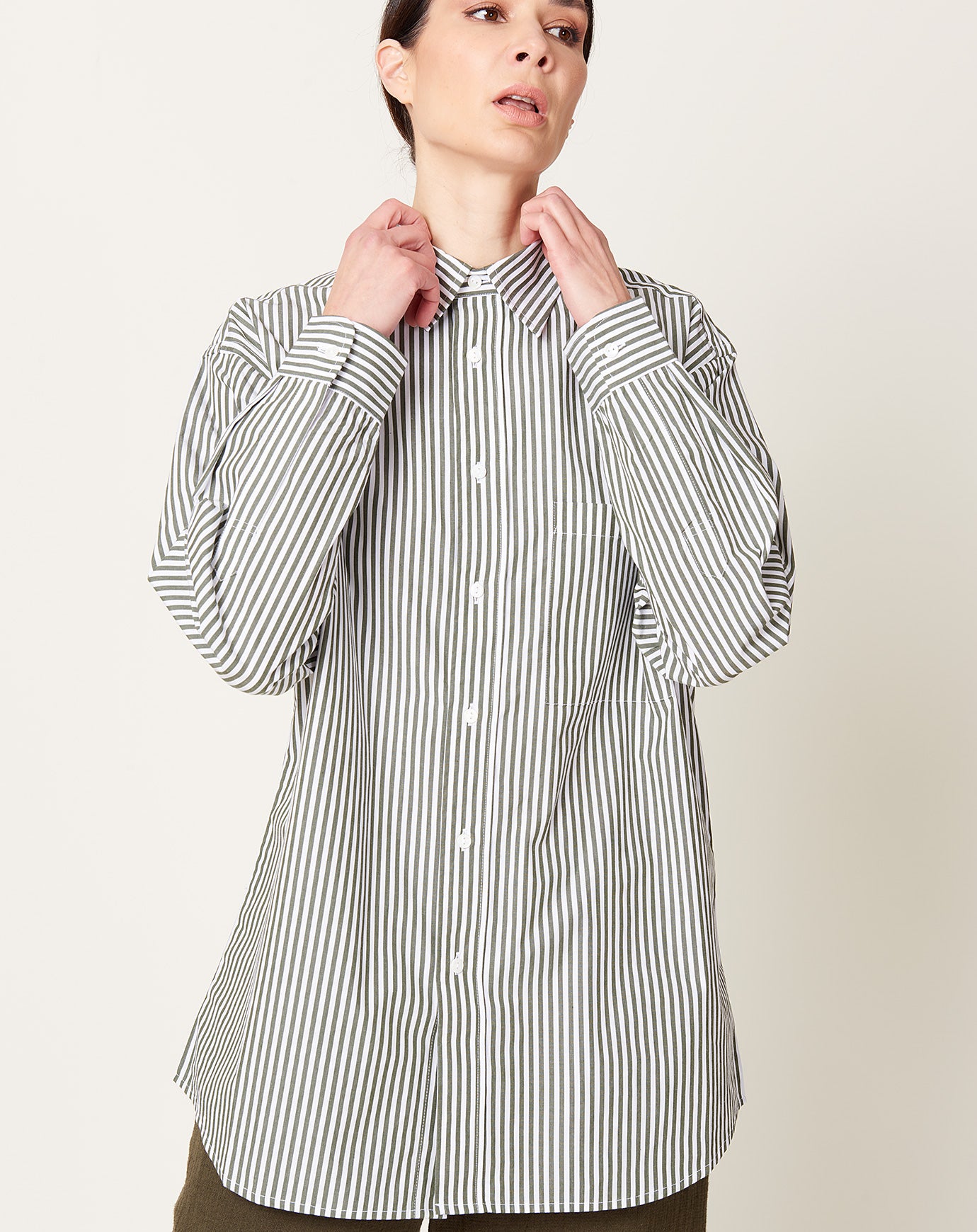 Kowtow James Shirt in Deep Green Stripe