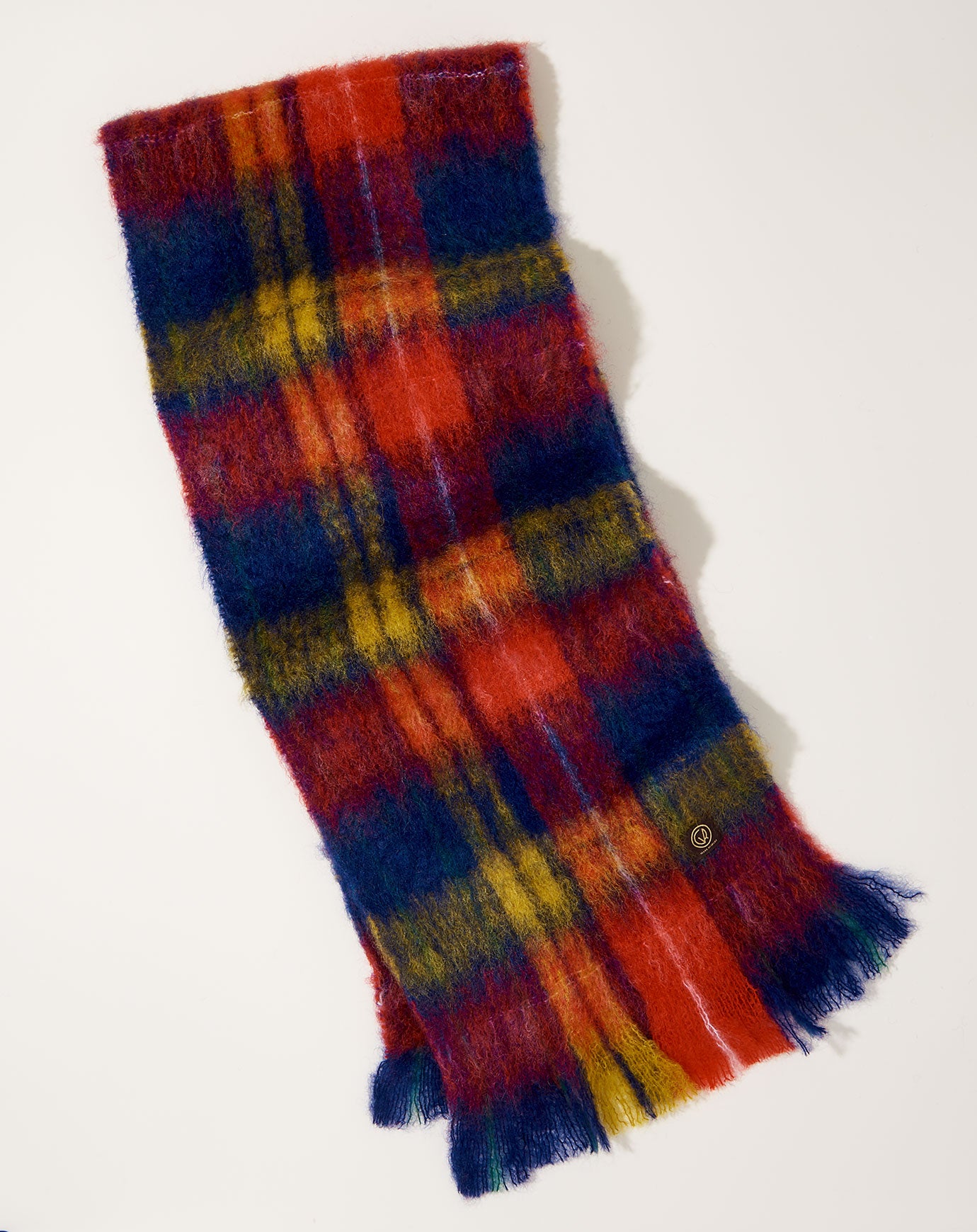 Mantas Ezcaray Mohair Tartan Scarf in Navy