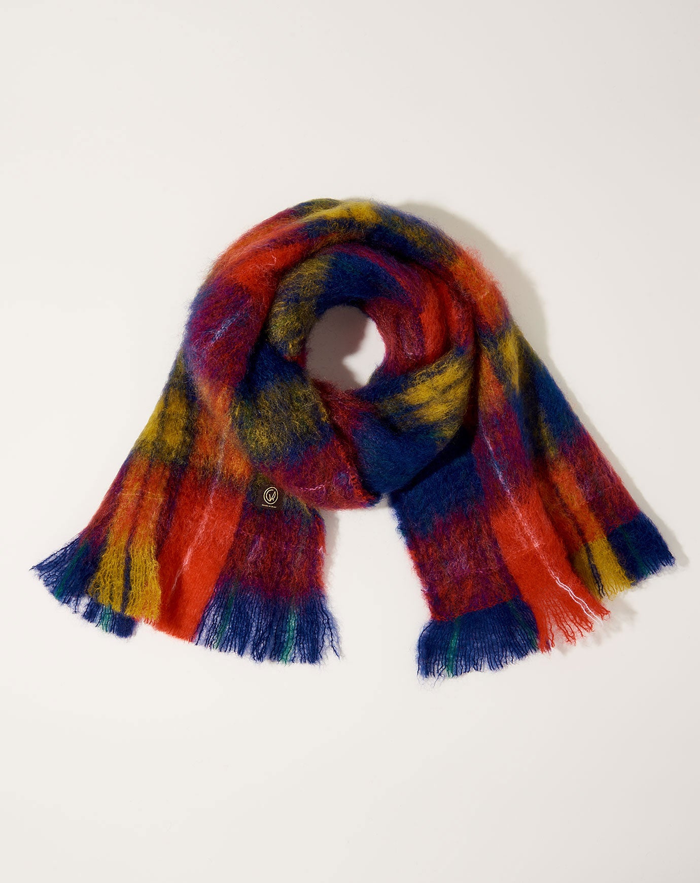 Mantas Ezcaray Mohair Tartan Scarf in Navy