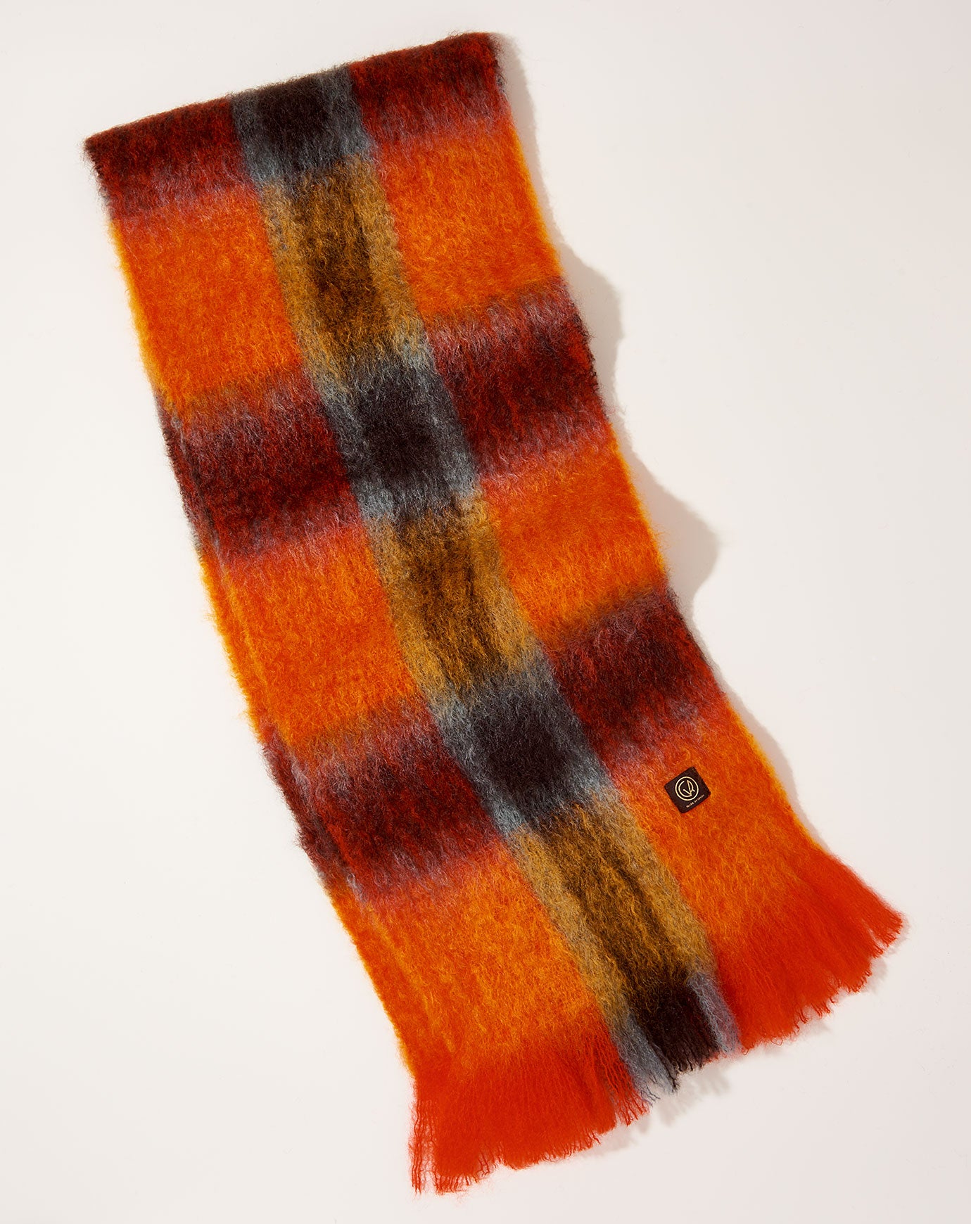 Mantas Ezcaray Mohair Tartan Scarf in Orange