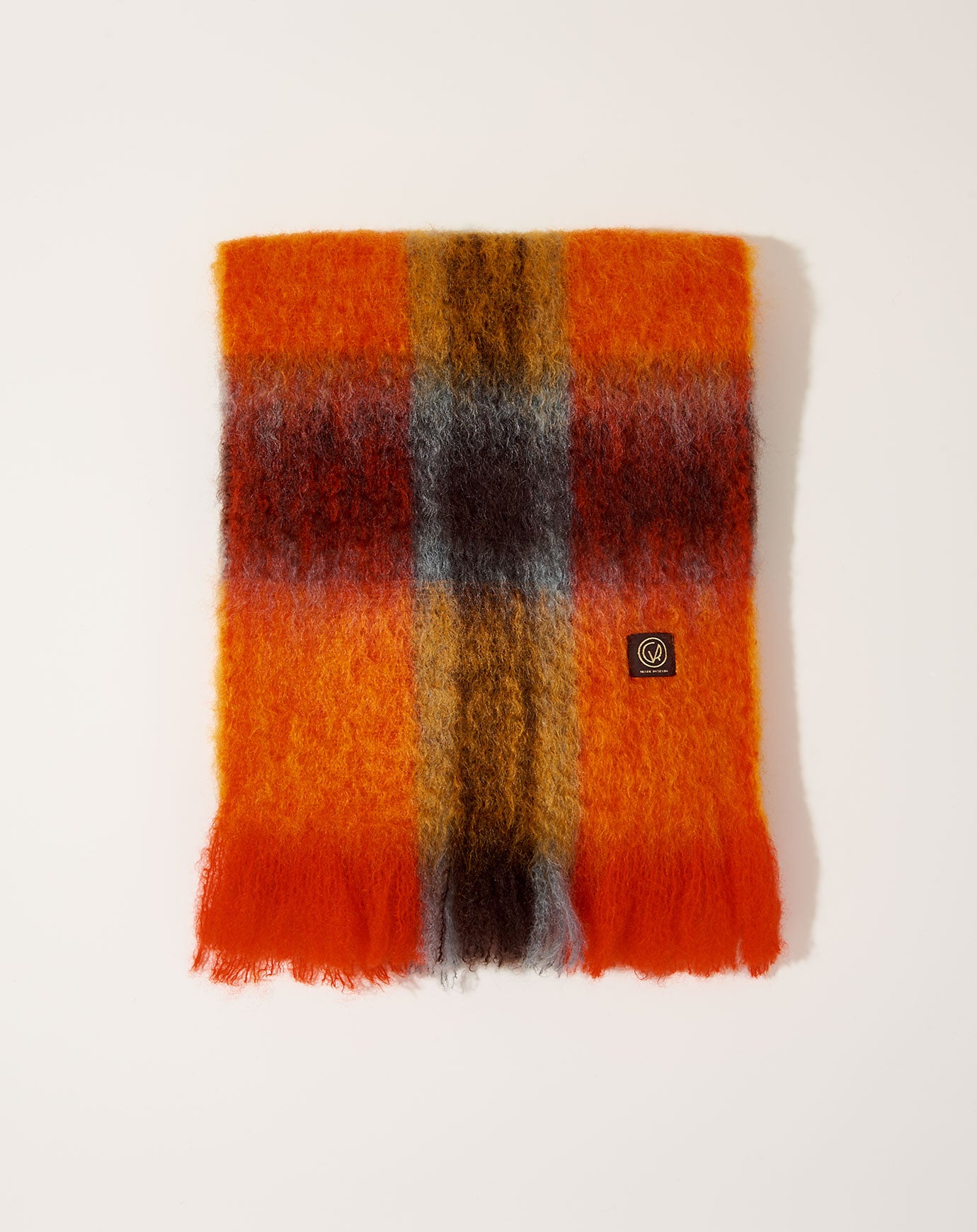 Mantas Ezcaray Mohair Tartan Scarf in Orange