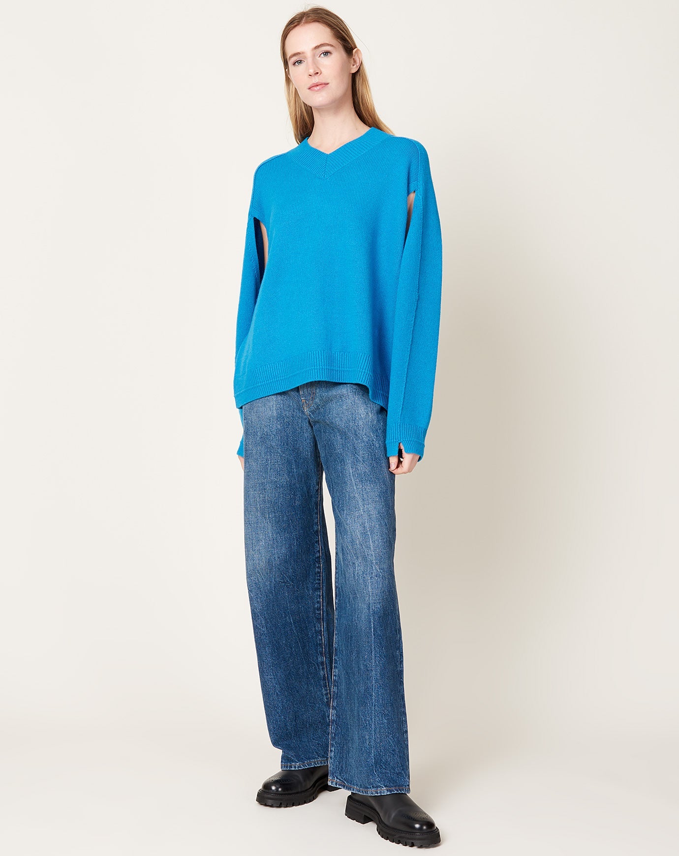 Maria McManus Cape V Neck in Cerulean Blue