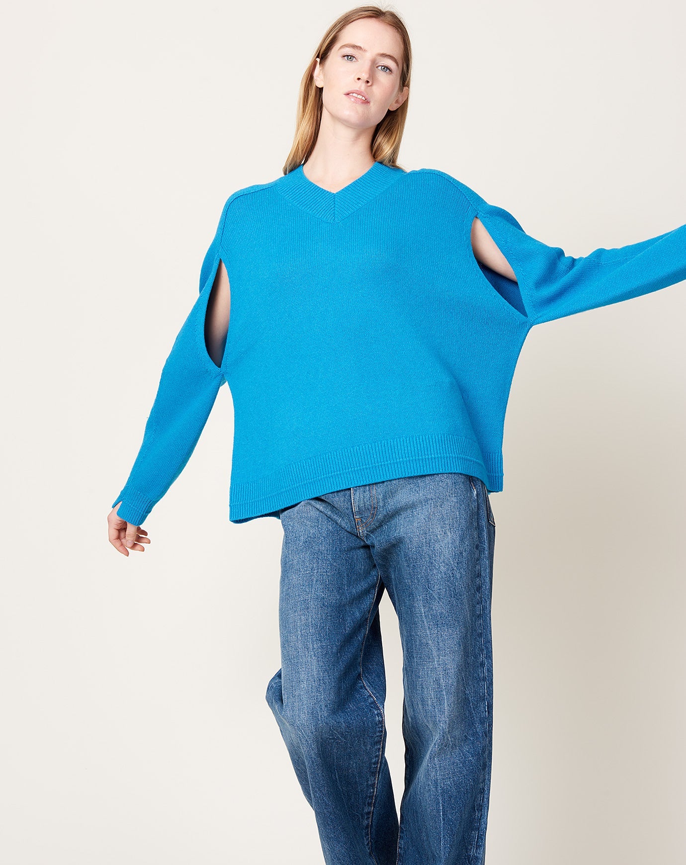 Maria McManus Cape V Neck in Cerulean Blue