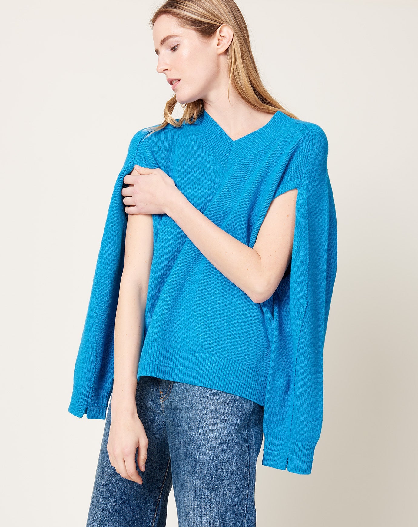 Maria McManus Cape V Neck in Cerulean Blue