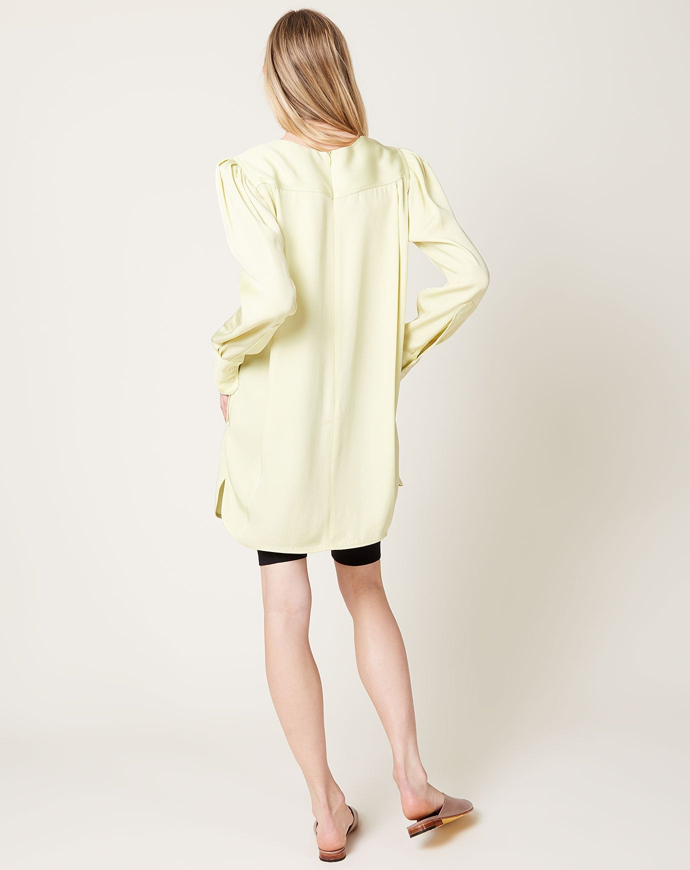 Maria McManus Gathered Shoulder Mini Dress in Lemon Ice