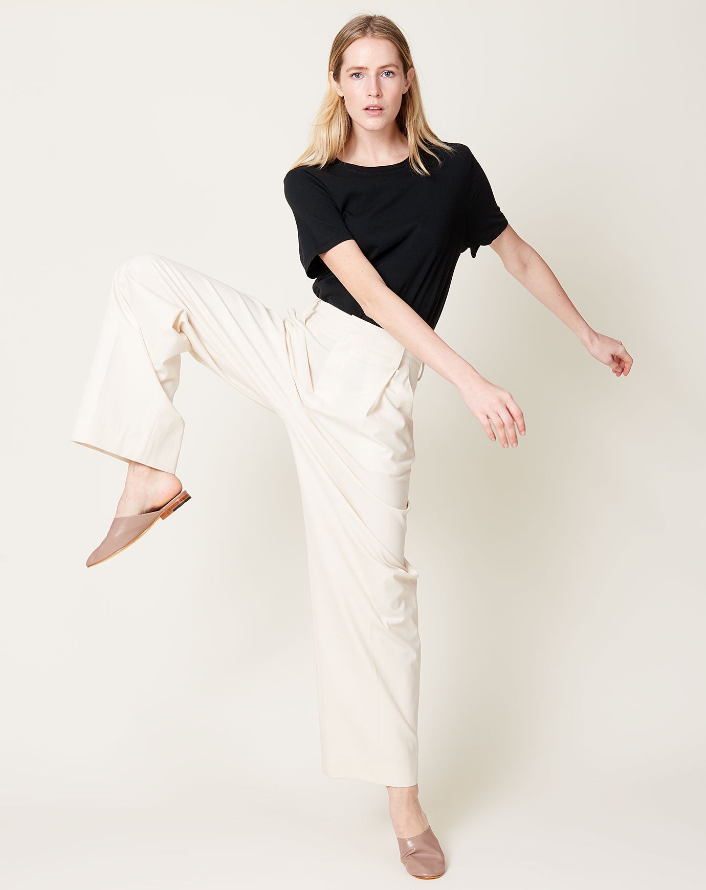 Maria McManus Mid Rise Pleat Front Pant in Ivory