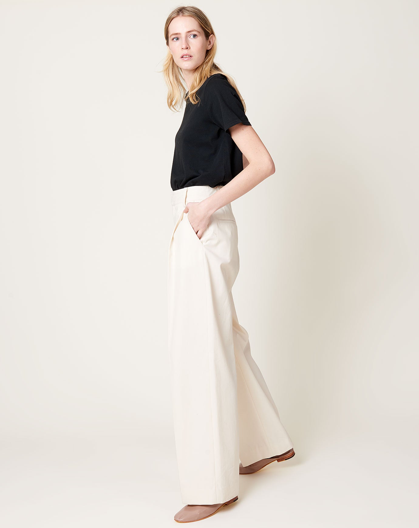 Maria McManus Mid Rise Pleat Front Pant in Ivory